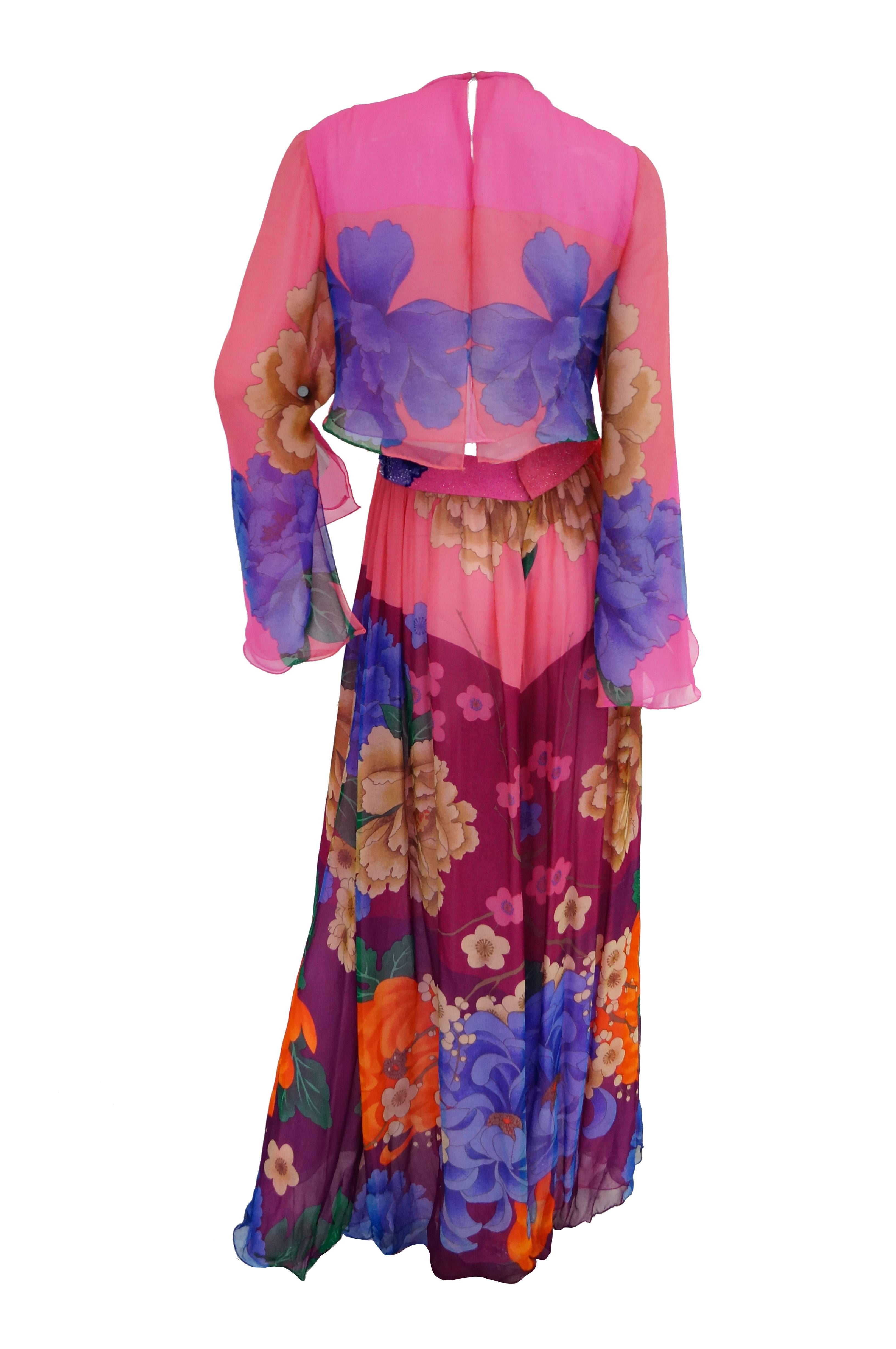 Hanae Mori Silk Floral Jumpsuit, 1970s  For Sale 3
