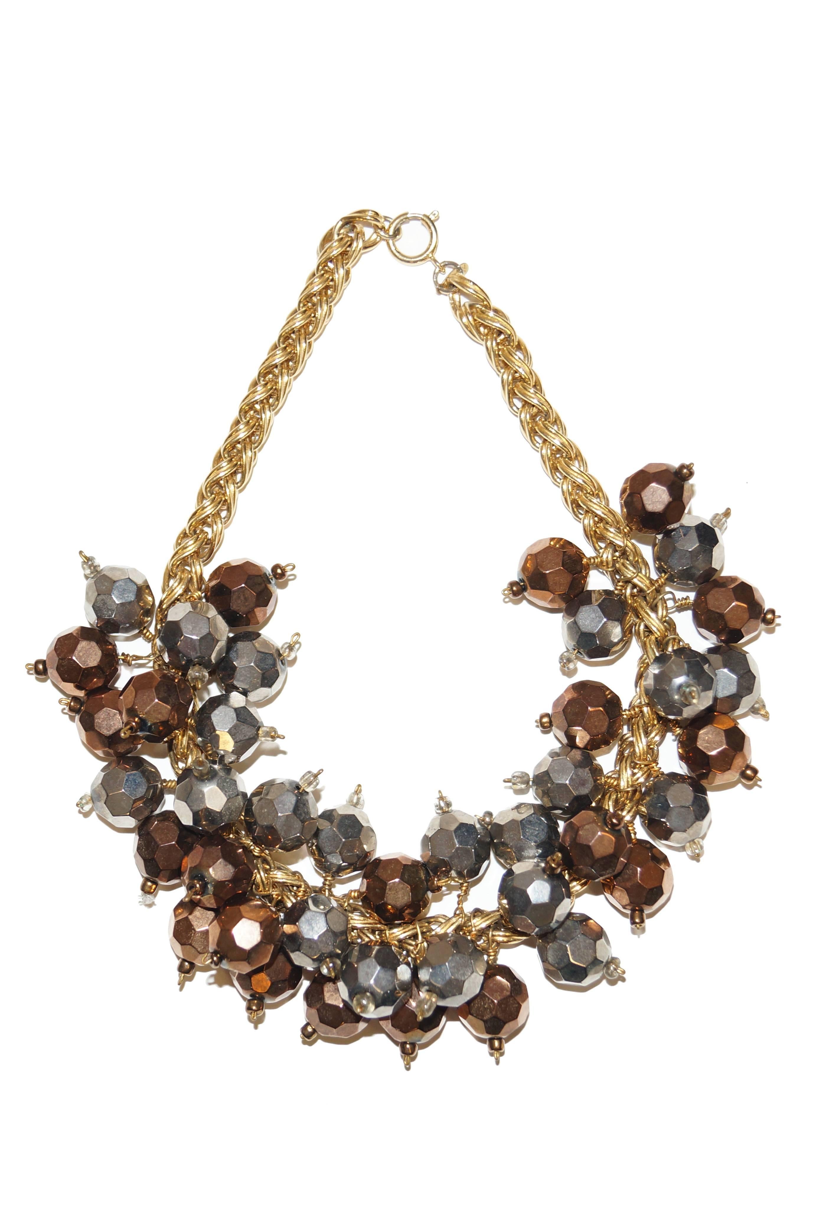 Women's 1960s Napier Copper and Pewter Tone Bauble Cluster Choker