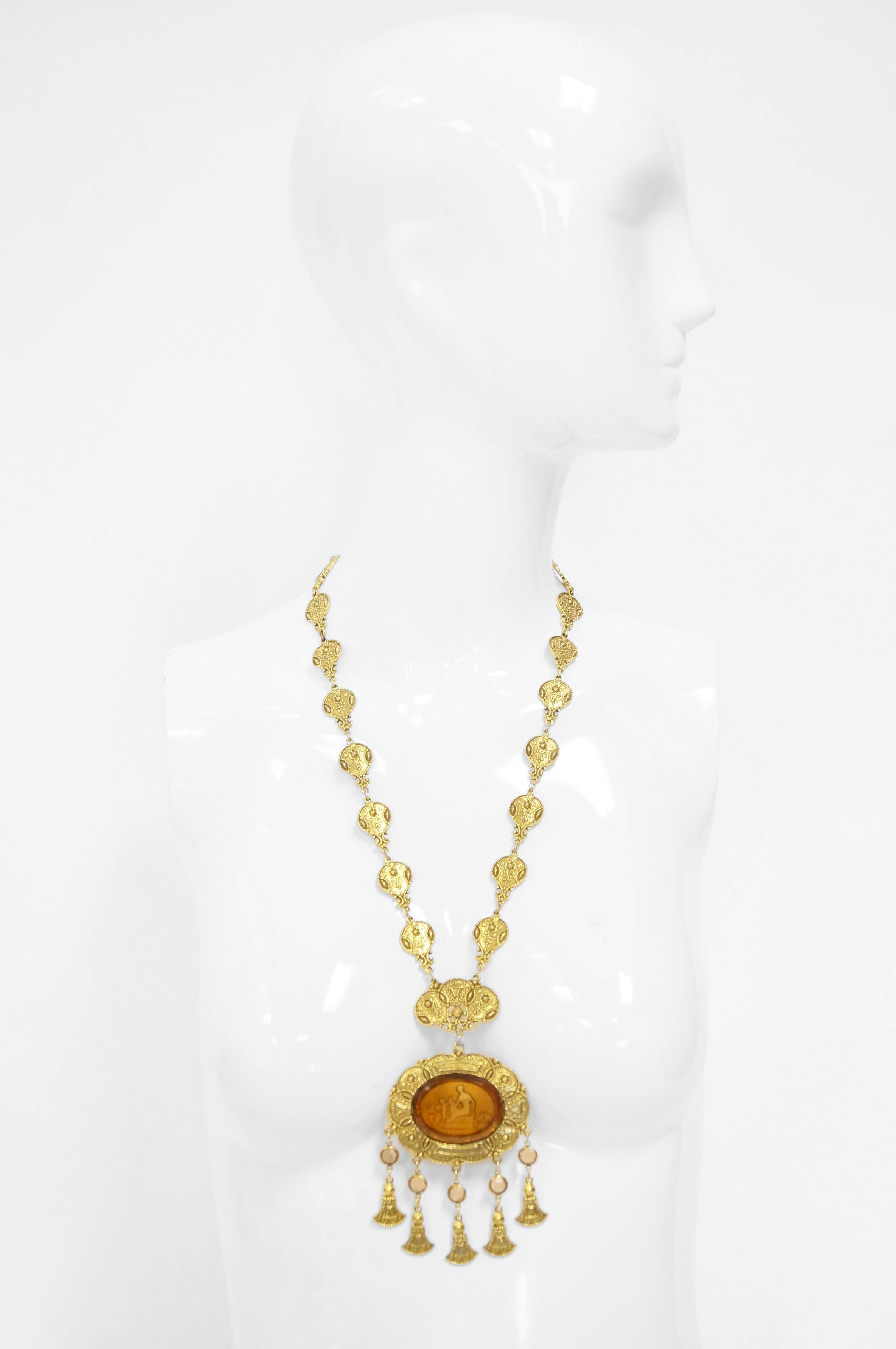 Women's Victorian Revival Cupid and Psyche Intaglio Medallion Necklace, 1960s  For Sale