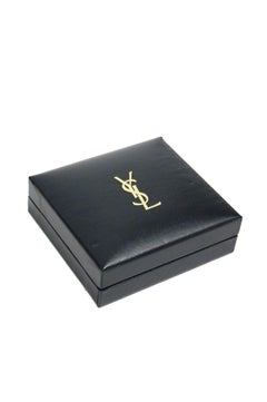 1980s Yves Saint Laurent Vermeil Iridescent Blue Rhinestone Brooch Original Box