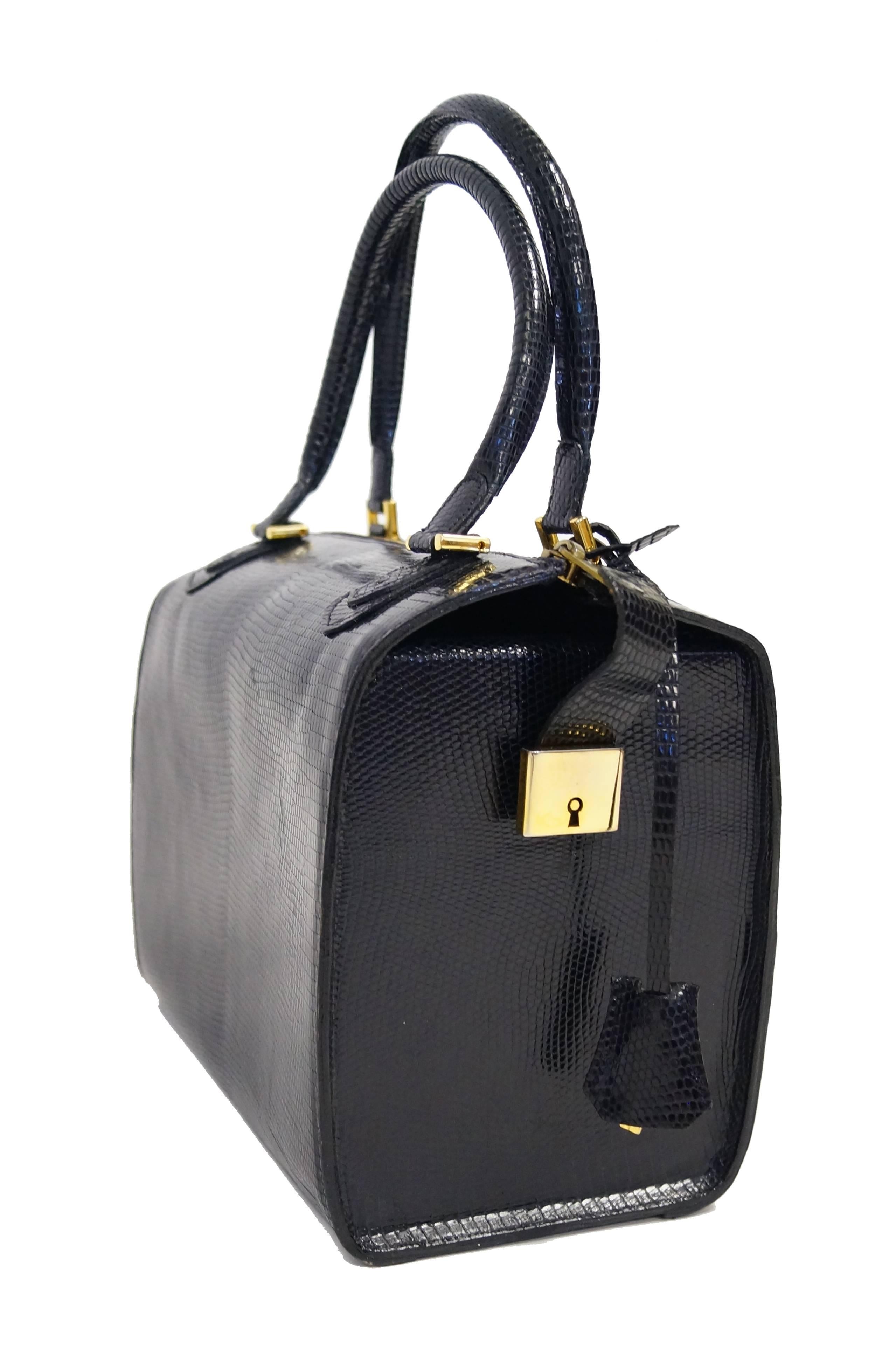 Women's Martin Van Schaak Custom Black Java Lizard Skin Box Bag, 1960s 