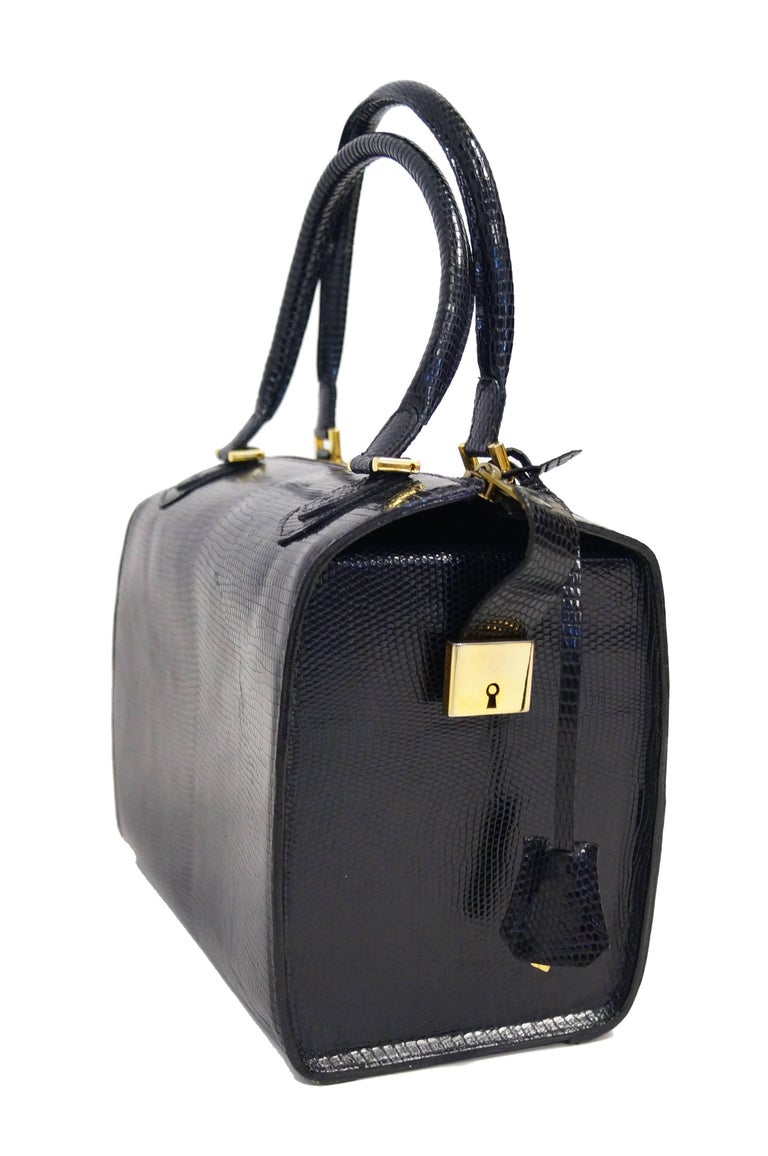 1960s Martin Van Schaak Custom Brown Java Lizard Skin Handbag Box Bag - MRS  Couture