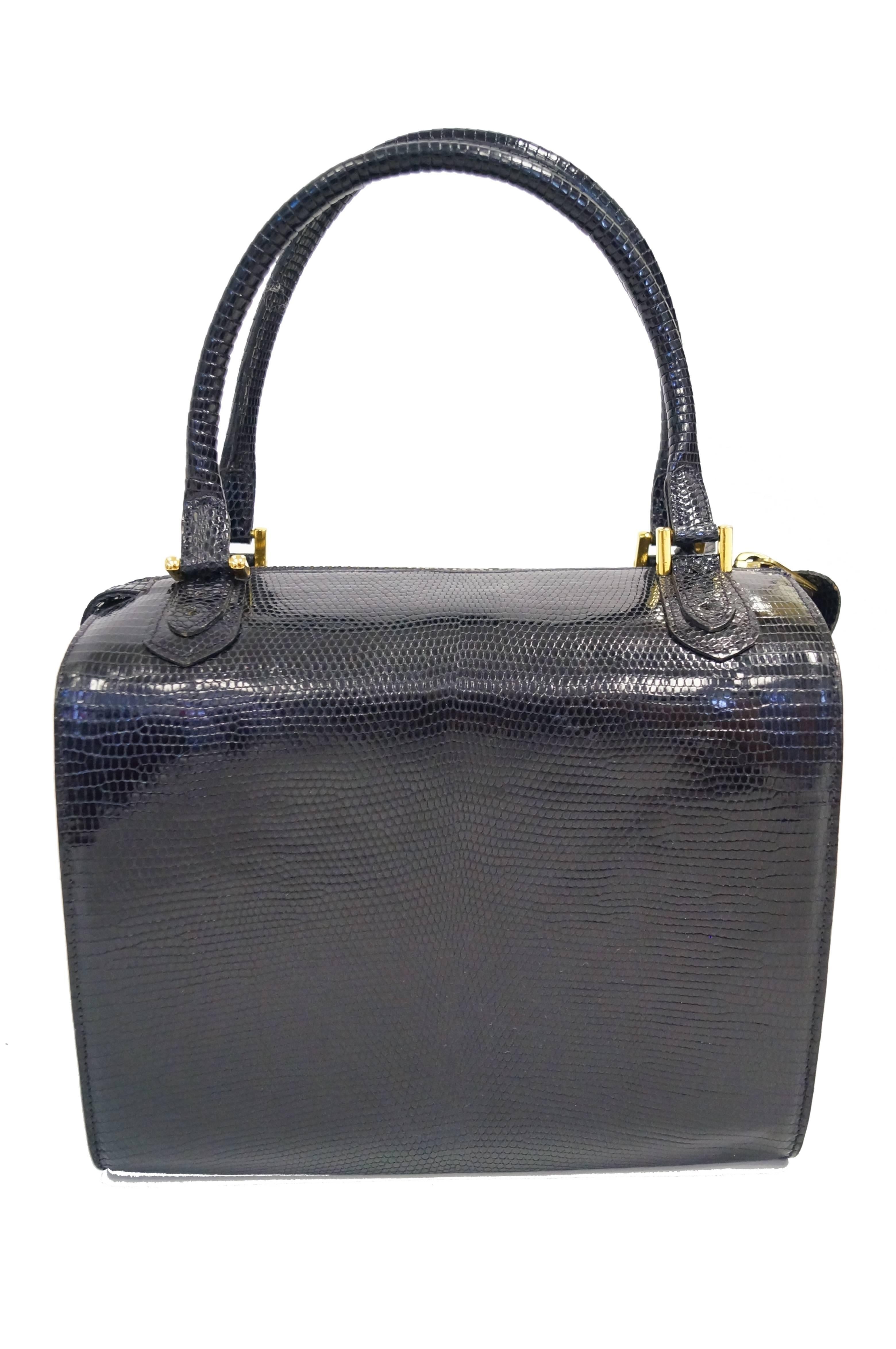 Martin Van Schaak Custom Black Java Lizard Skin Box Bag, 1960s  1