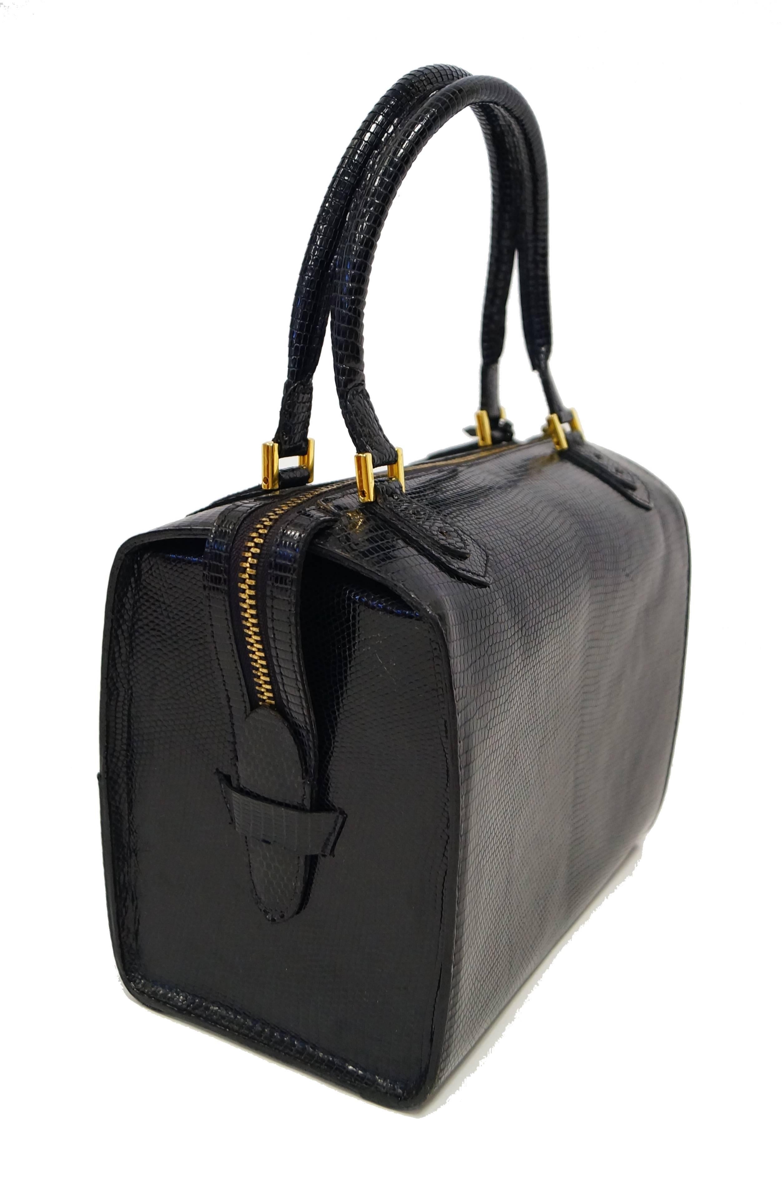 Martin Van Schaak Custom Black Java Lizard Skin Box Bag, 1960s  2