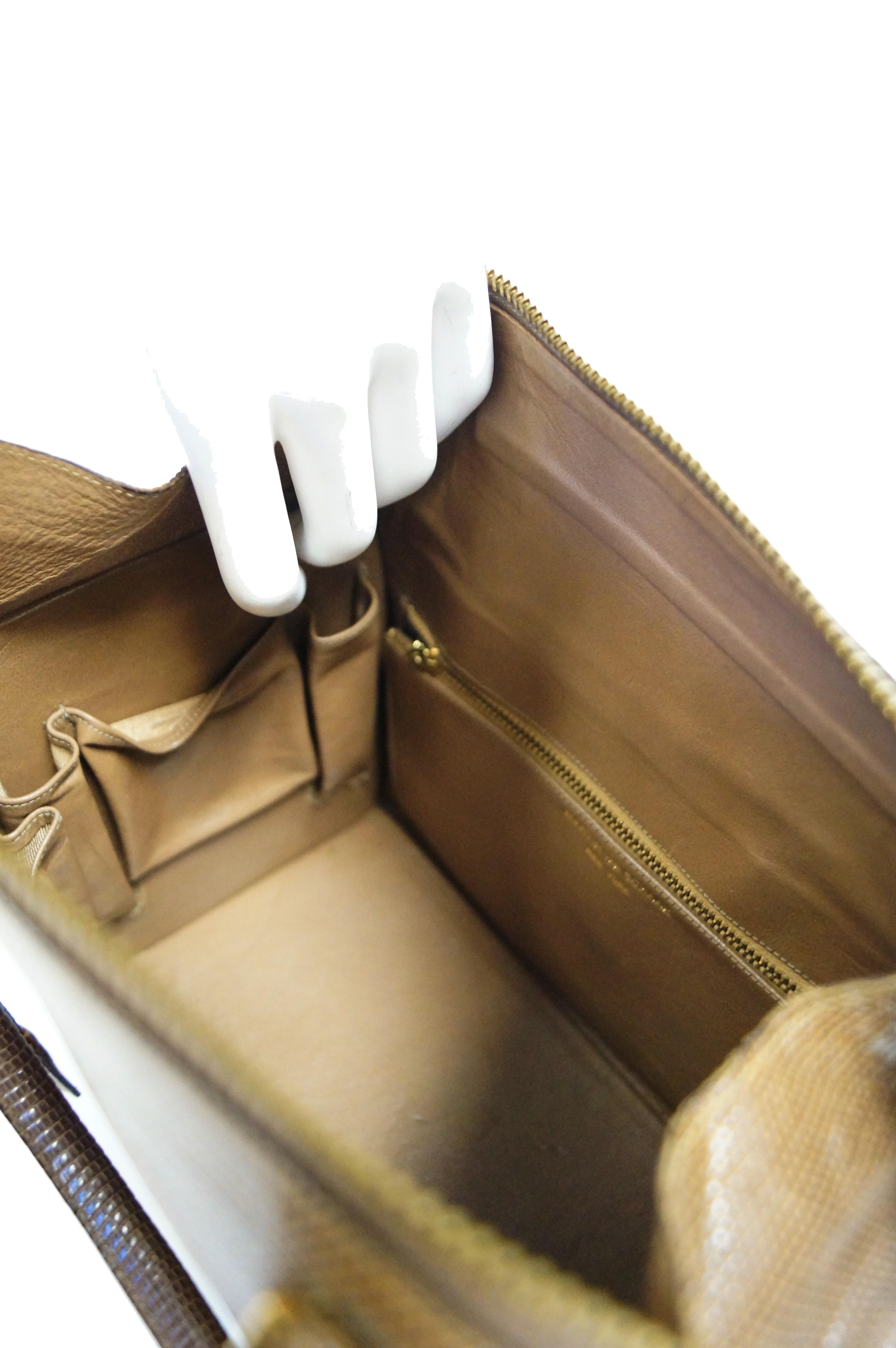 Martin Van Schaak Custom Brown Java Lizard Skin Handbag Box Bag, 1960s  7