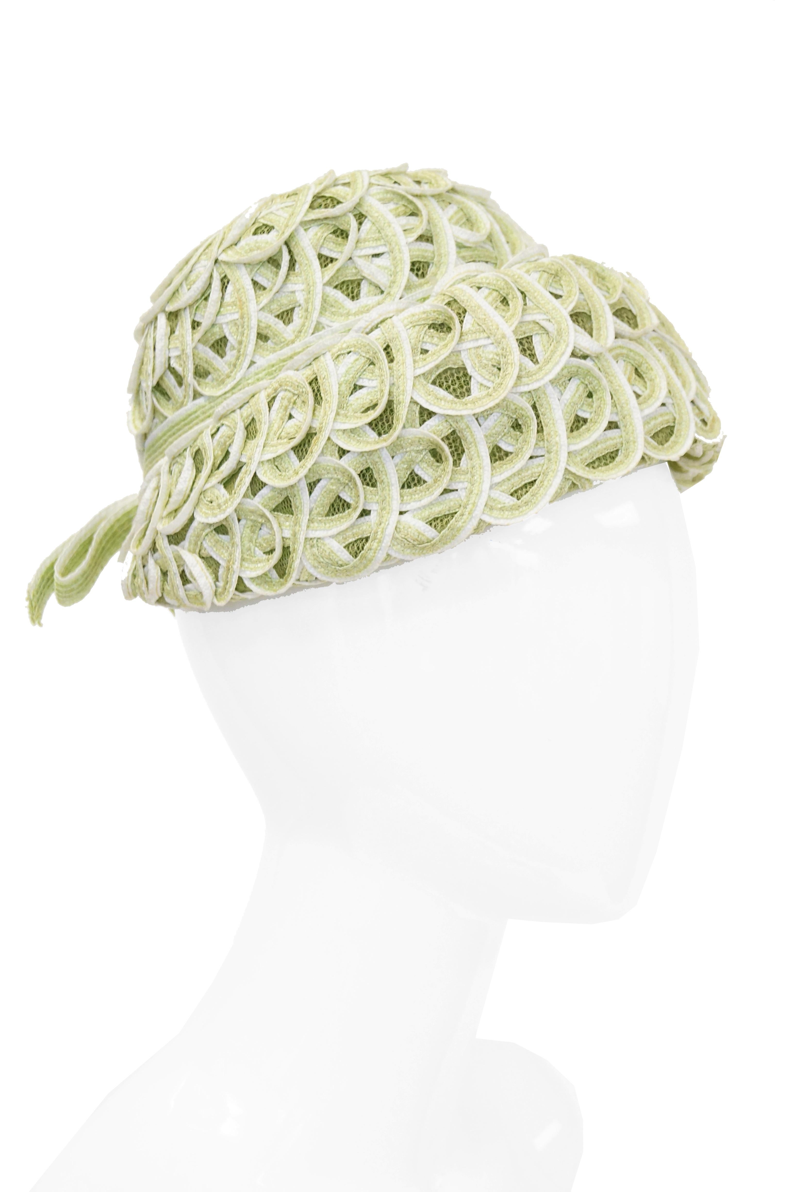 Balenciaga Reproduction Peach Basket Hat in a Subtle Green, 1950s  For Sale 1