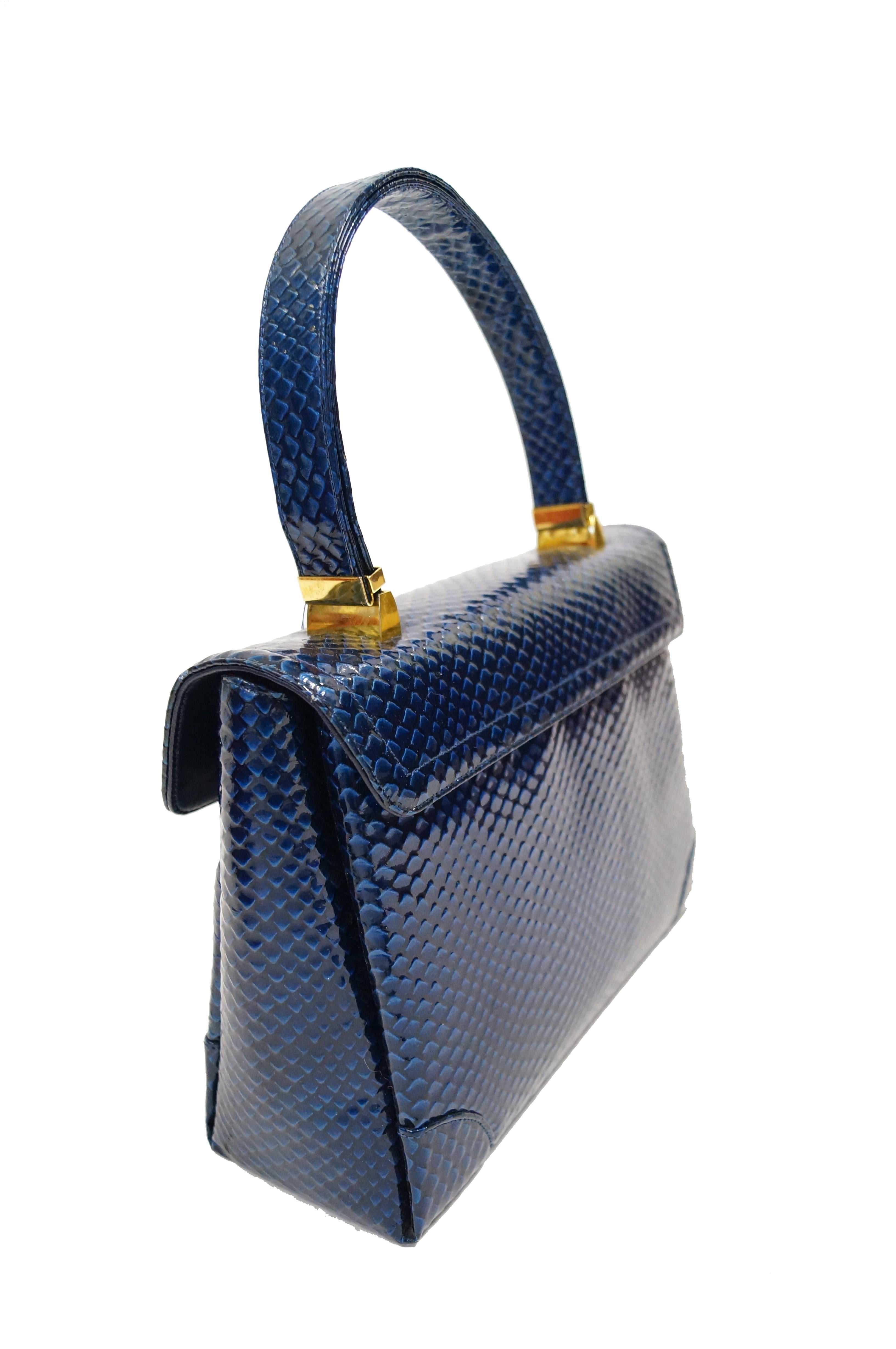 Women's  1960s Koret Blue Embossed Reptile Kelly Bag
