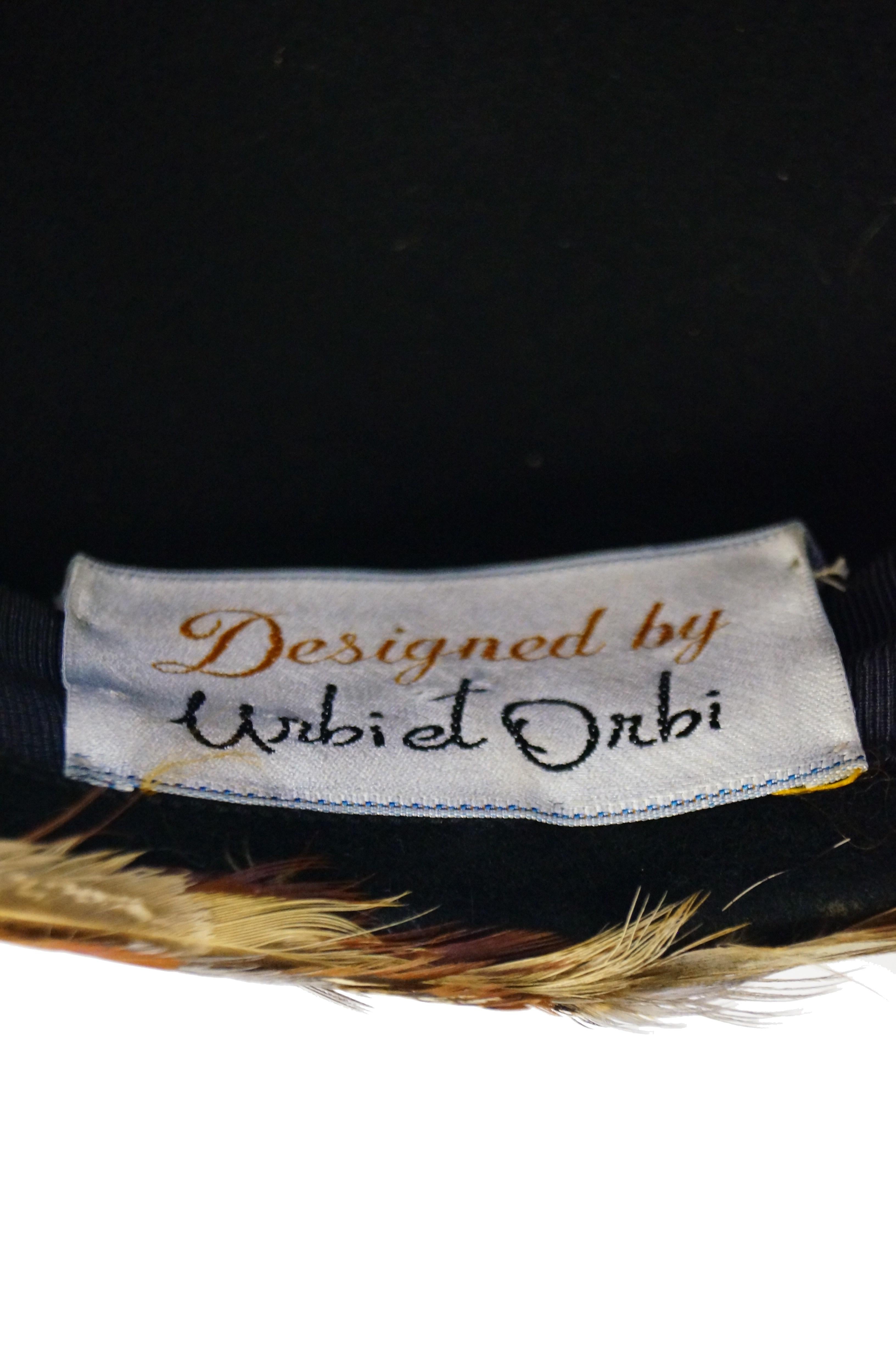Urbi et Orbi Pheasant Feather Pillbox Hat, 1960s   2