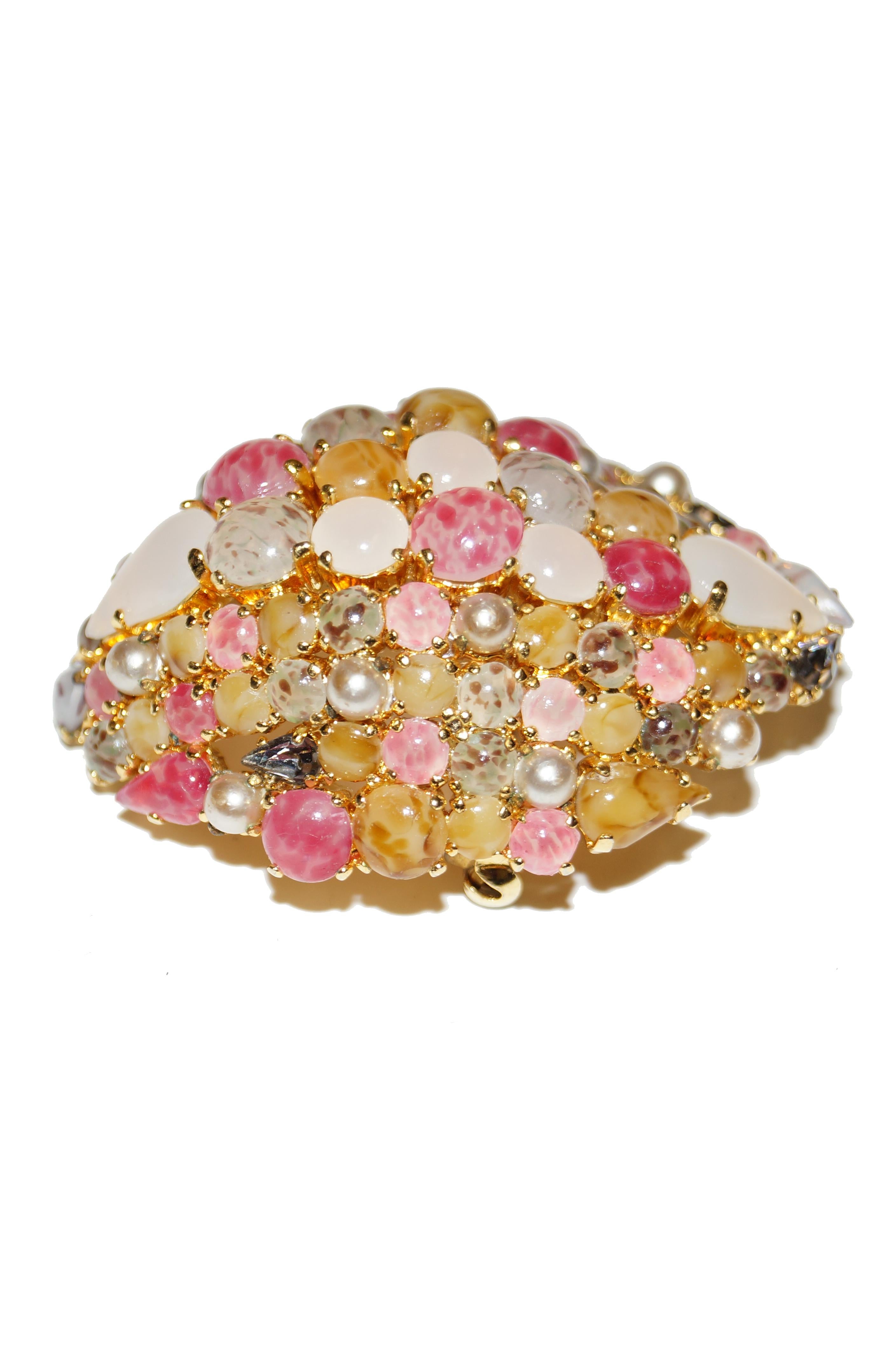 Christian Dior Glass Cabochon Cluster Brooch, 1963  In Excellent Condition For Sale In Houston, TX
