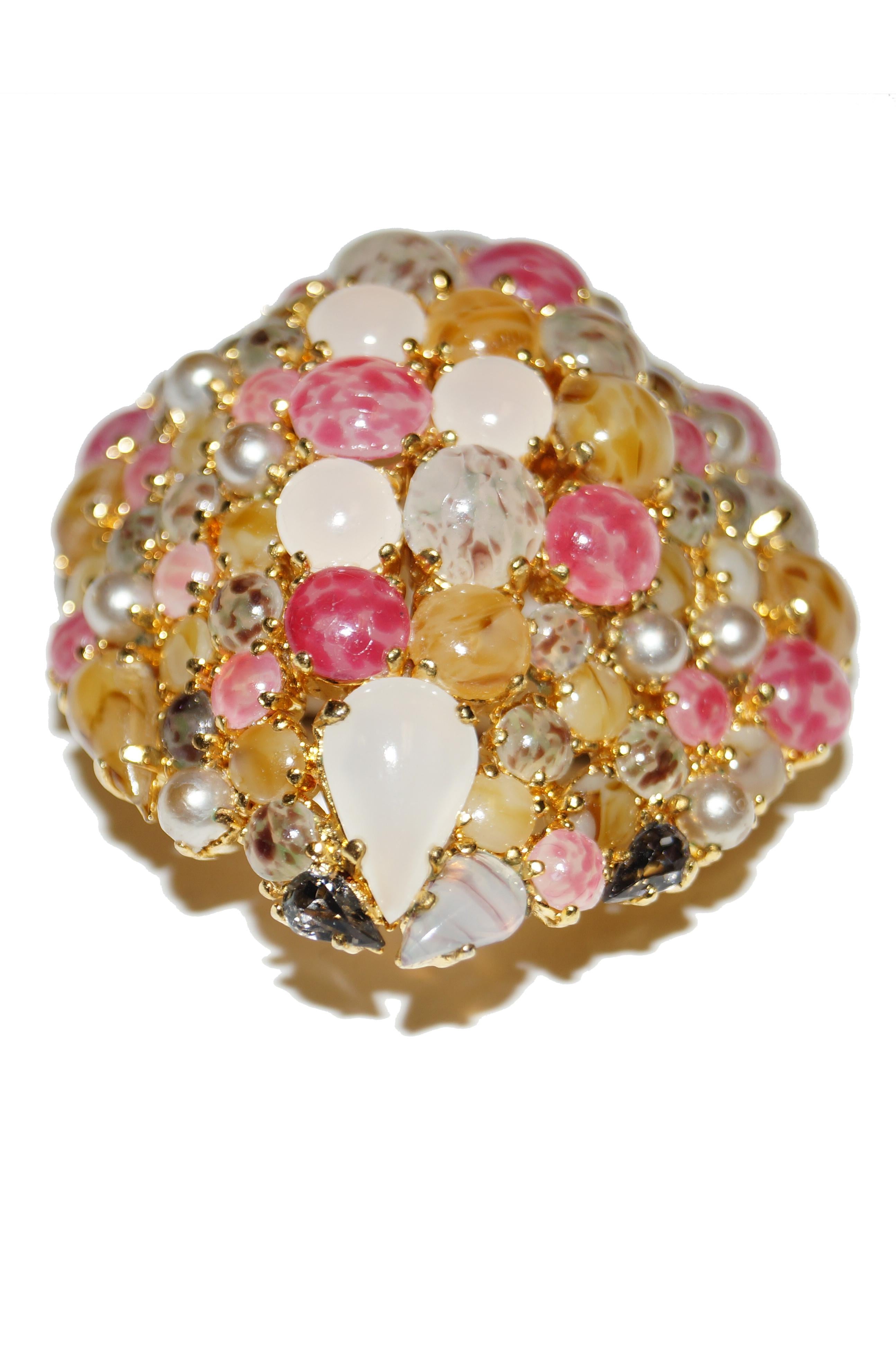 Women's Christian Dior Glass Cabochon Cluster Brooch, 1963  For Sale