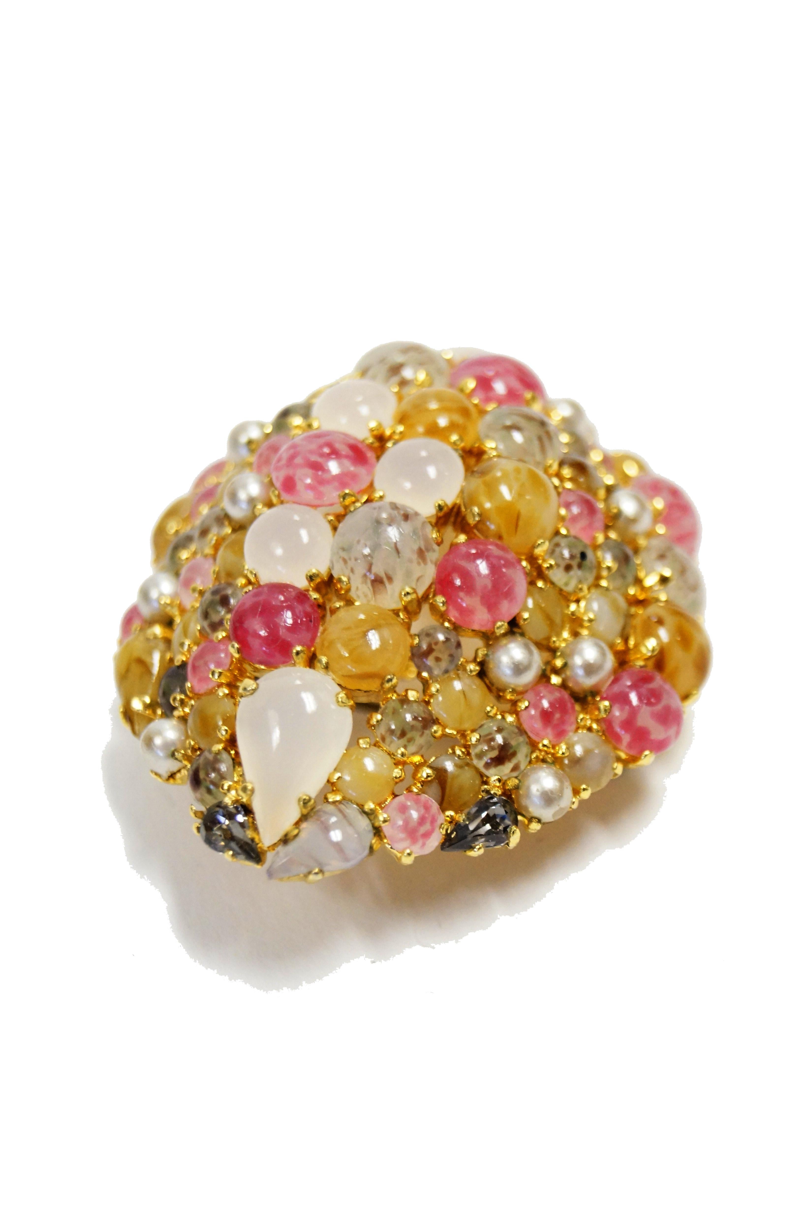 Christian Dior Glass Cabochon Cluster Brooch, 1963  For Sale 3