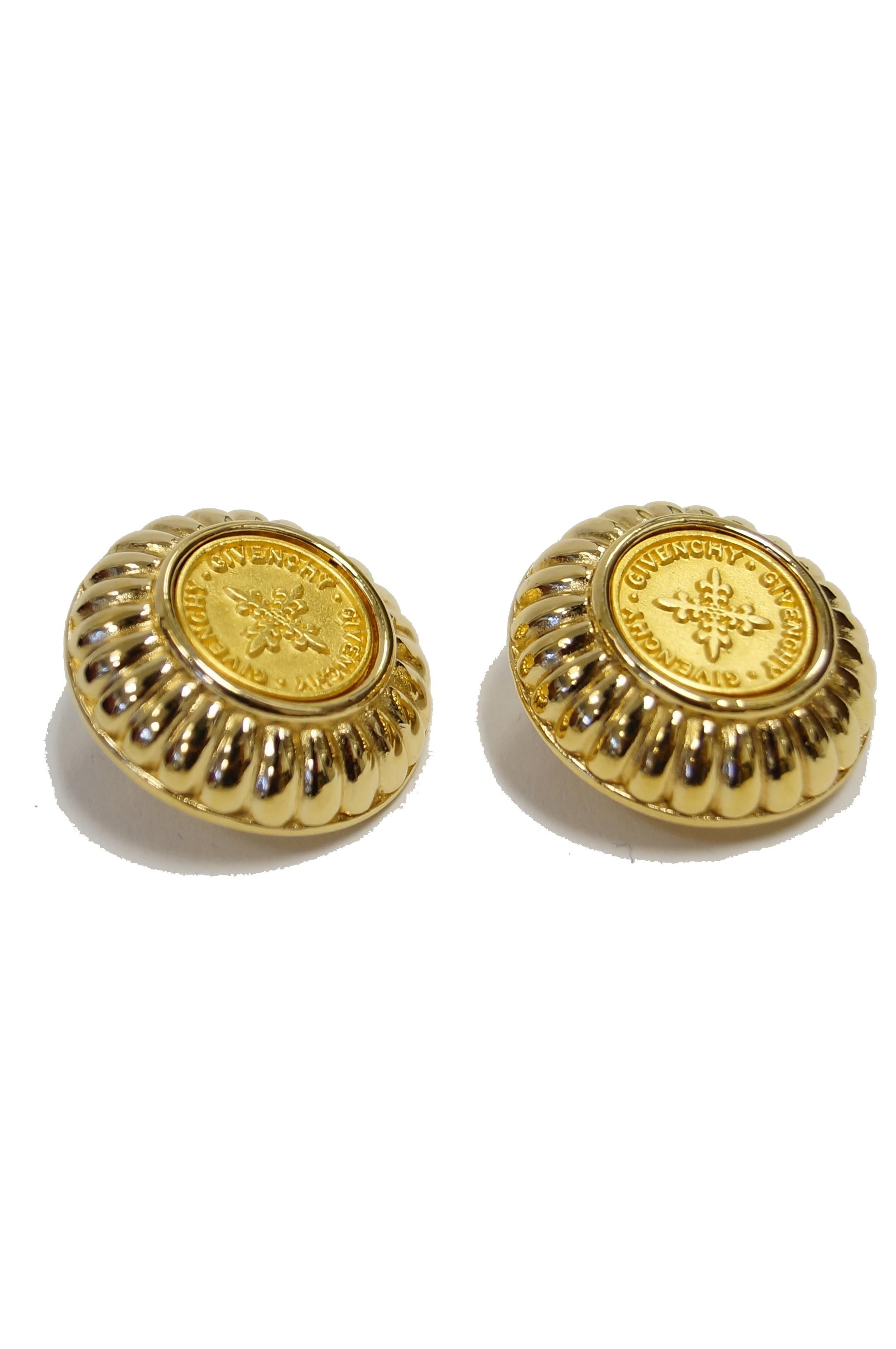 1980s Givenchy Gold Tone Medallion Earrings In Excellent Condition In Houston, TX