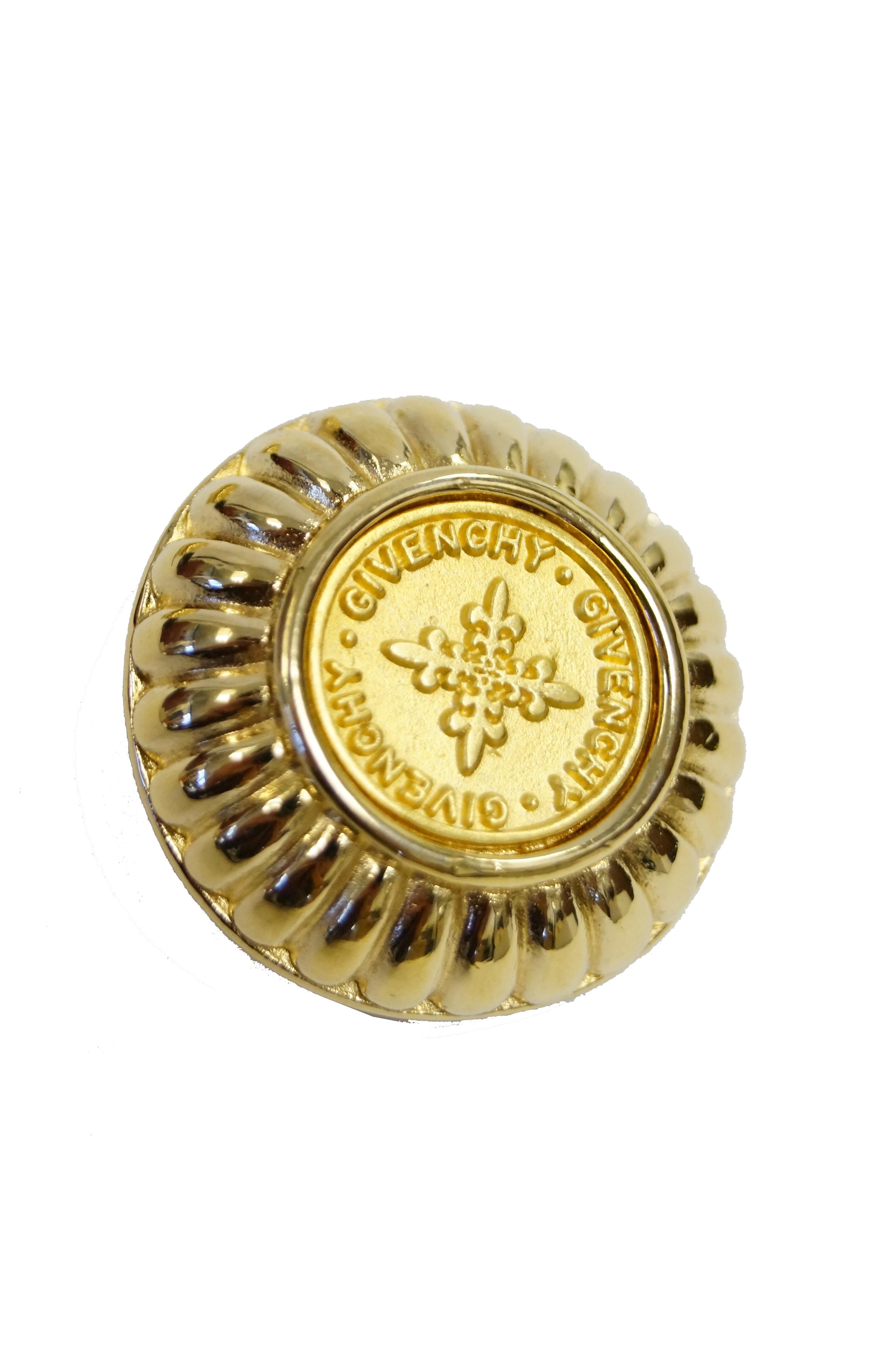 Women's or Men's 1980s Givenchy Gold Tone Medallion Earrings