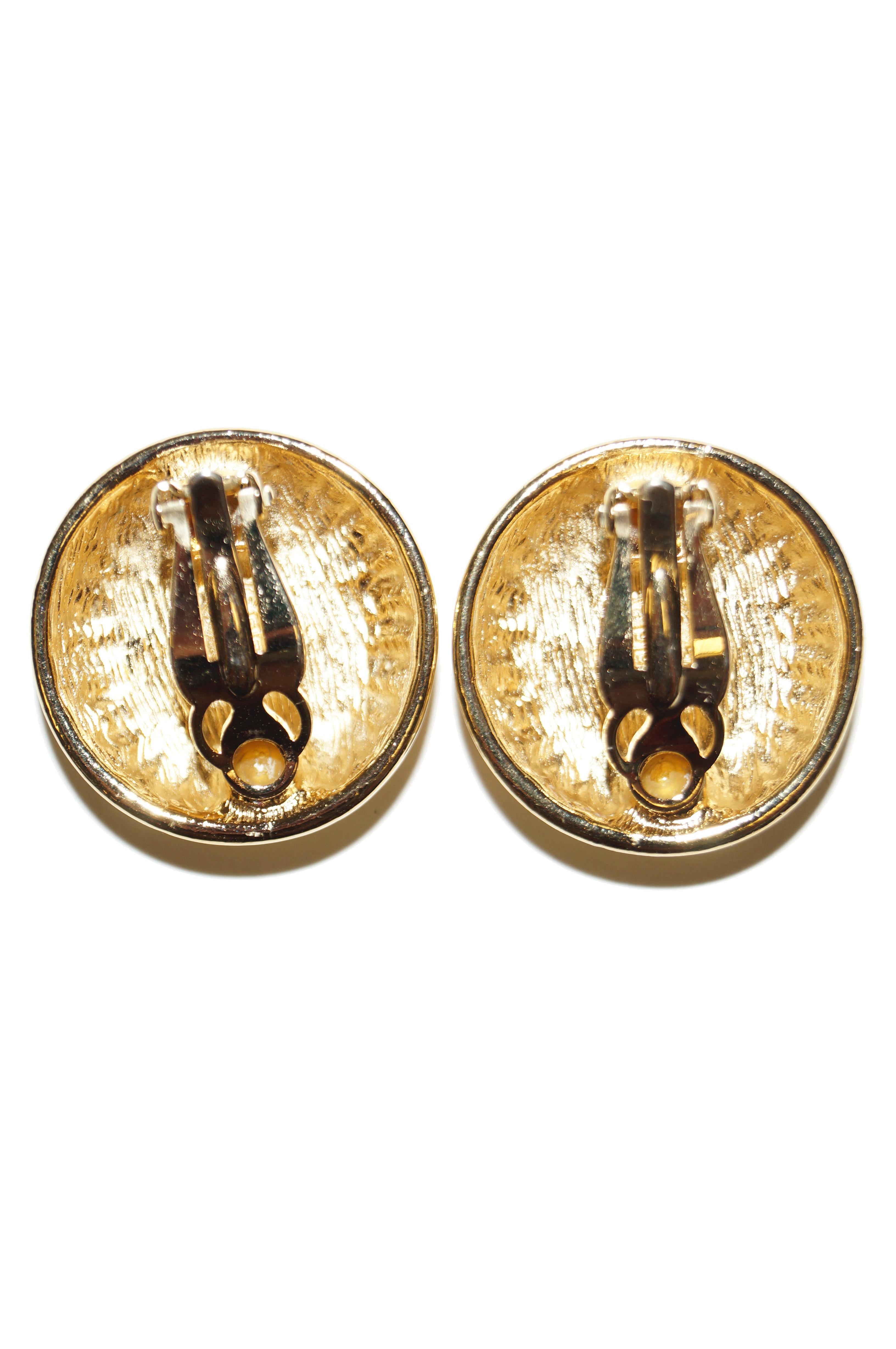1980s Givenchy Gold Tone Medallion Earrings 1