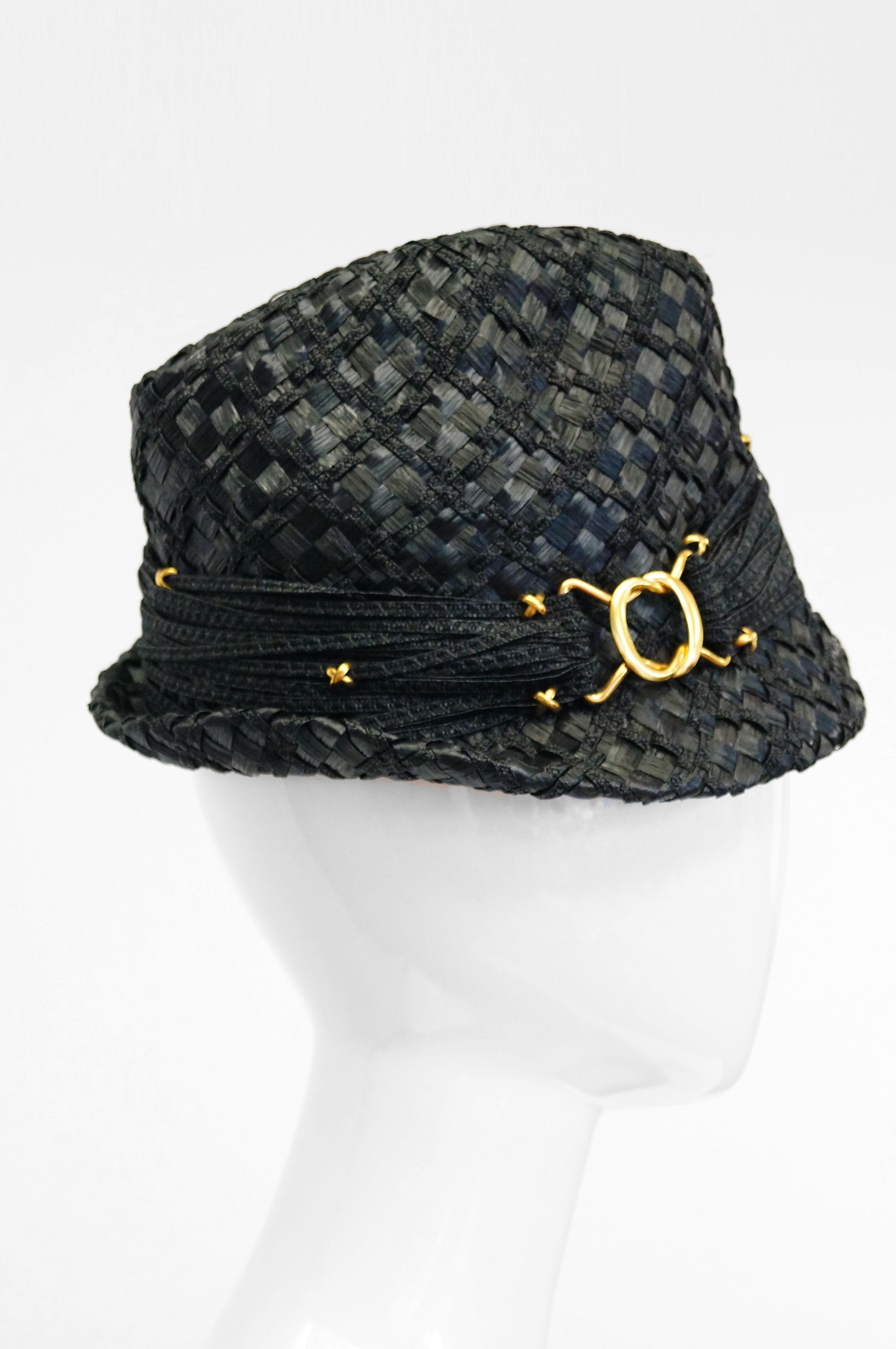 Black Early 1980s Yves Saint Laurent Woven Trilby Sun Hat For Sale