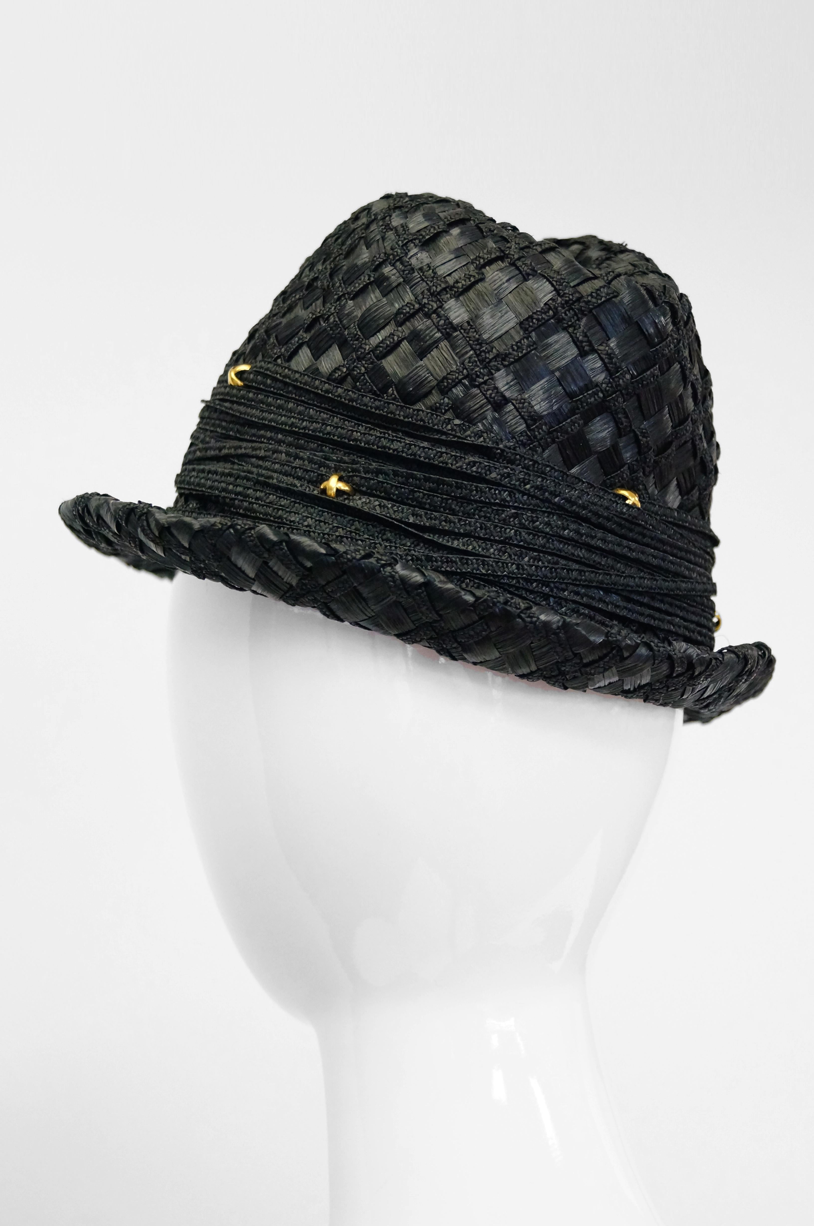 Women's or Men's Early 1980s Yves Saint Laurent Woven Trilby Sun Hat For Sale