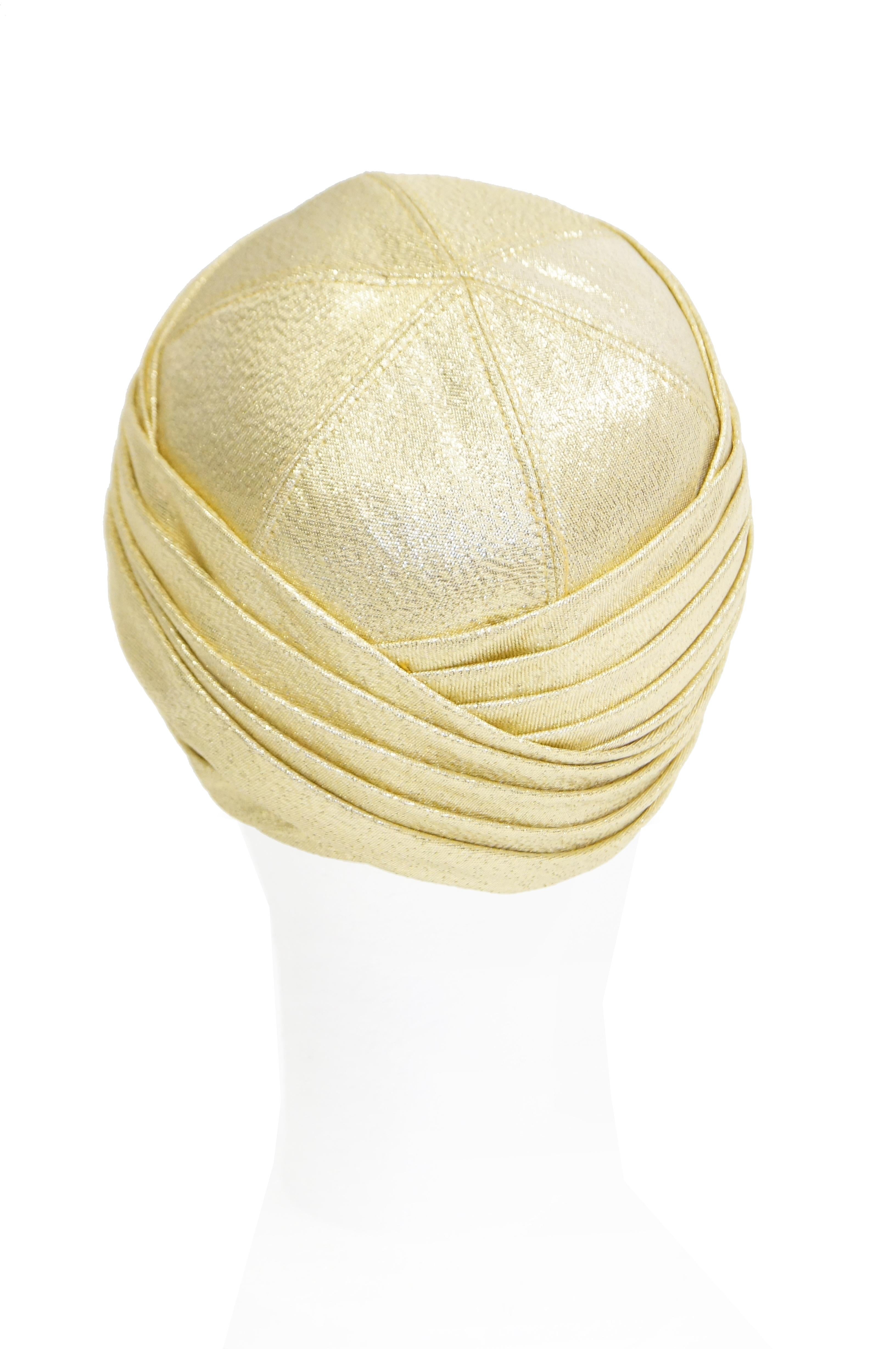 White Pierre Cardin Gold Metallic Turban, 1950s 