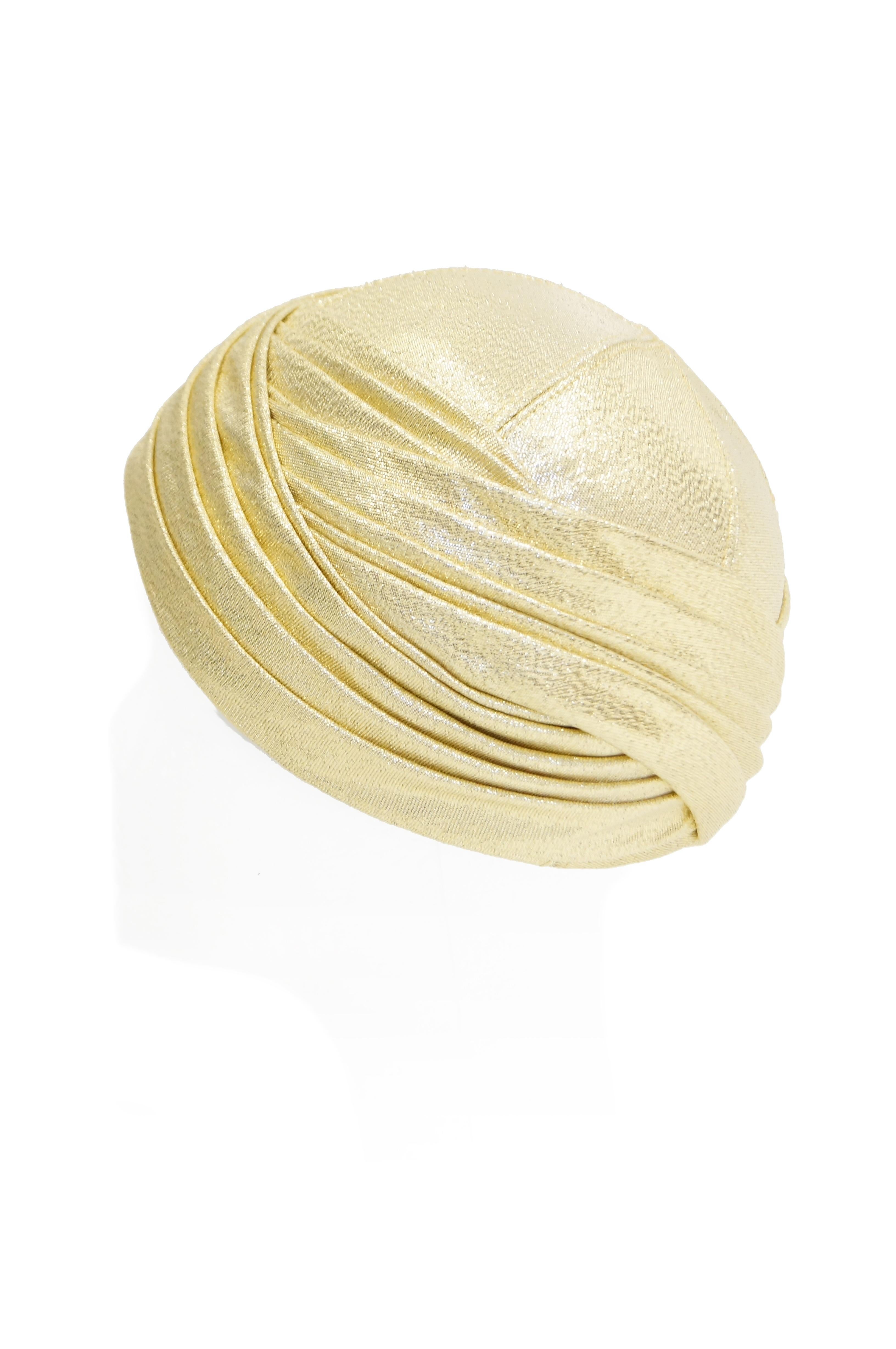 Pierre Cardin Gold Metallic Turban, 1950s In Excellent Condition In Houston, TX