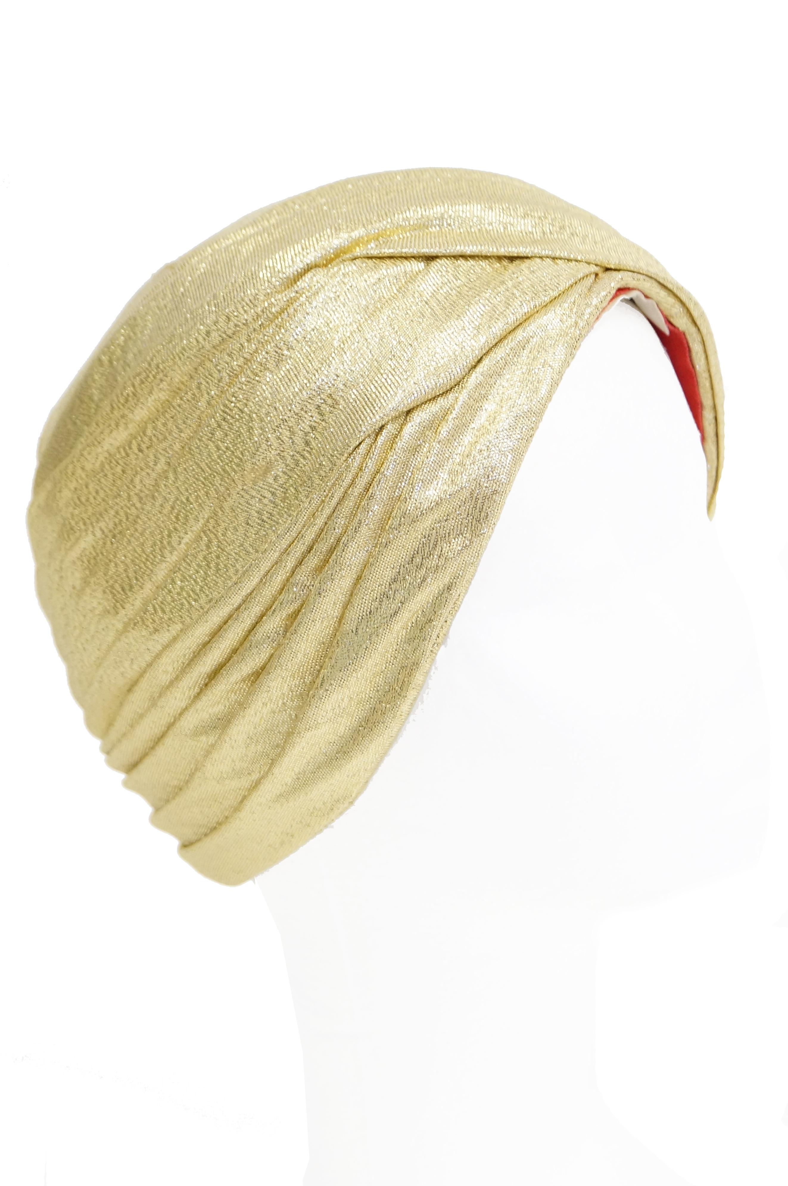 Women's Pierre Cardin Gold Metallic Turban, 1950s 