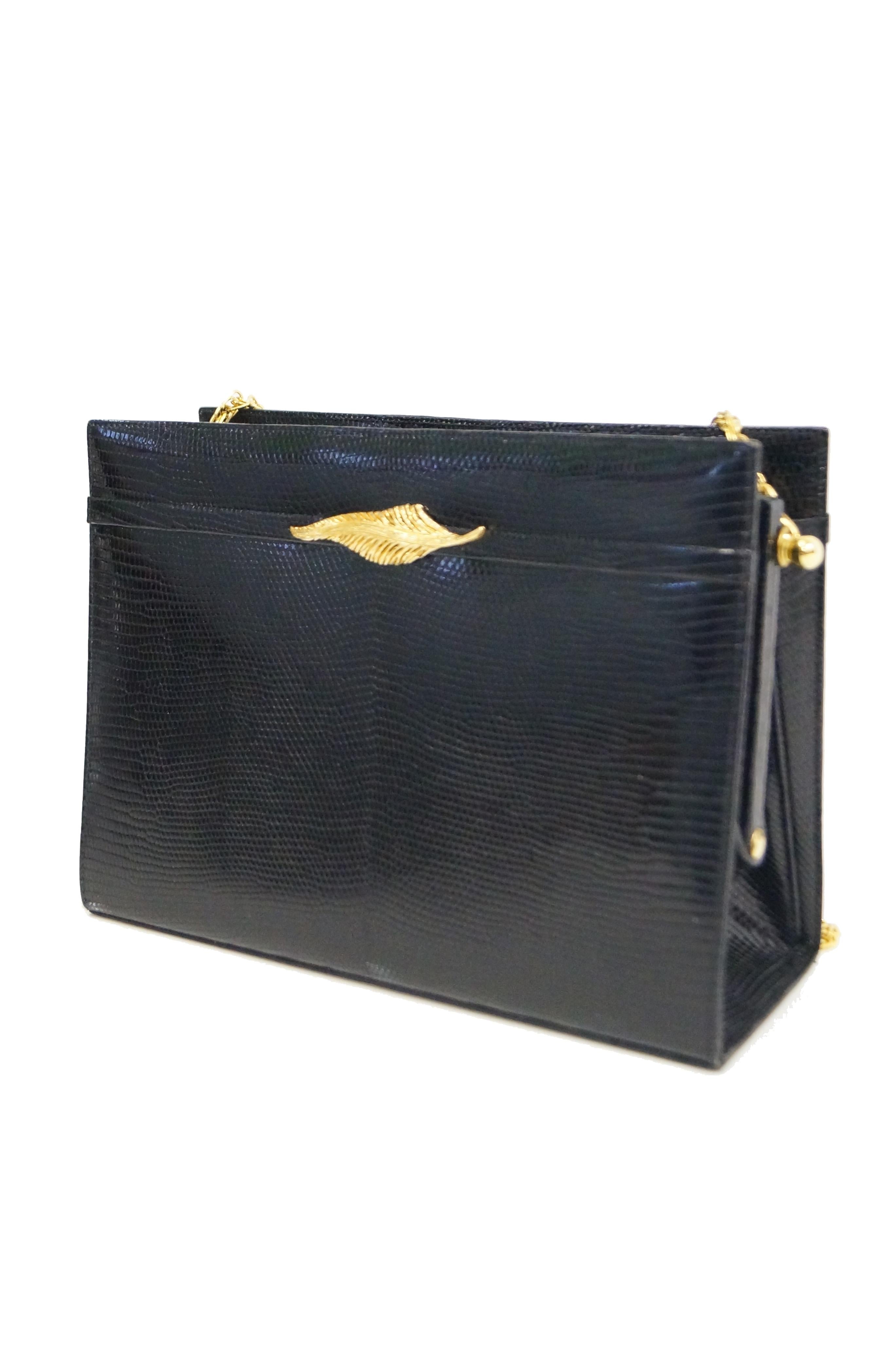 Martin Van Schaak Black Lizard Handbag, 1960s  2