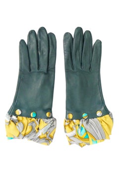 Hermes Green Calfskin Gloves with optional Silk Scarf Cuff