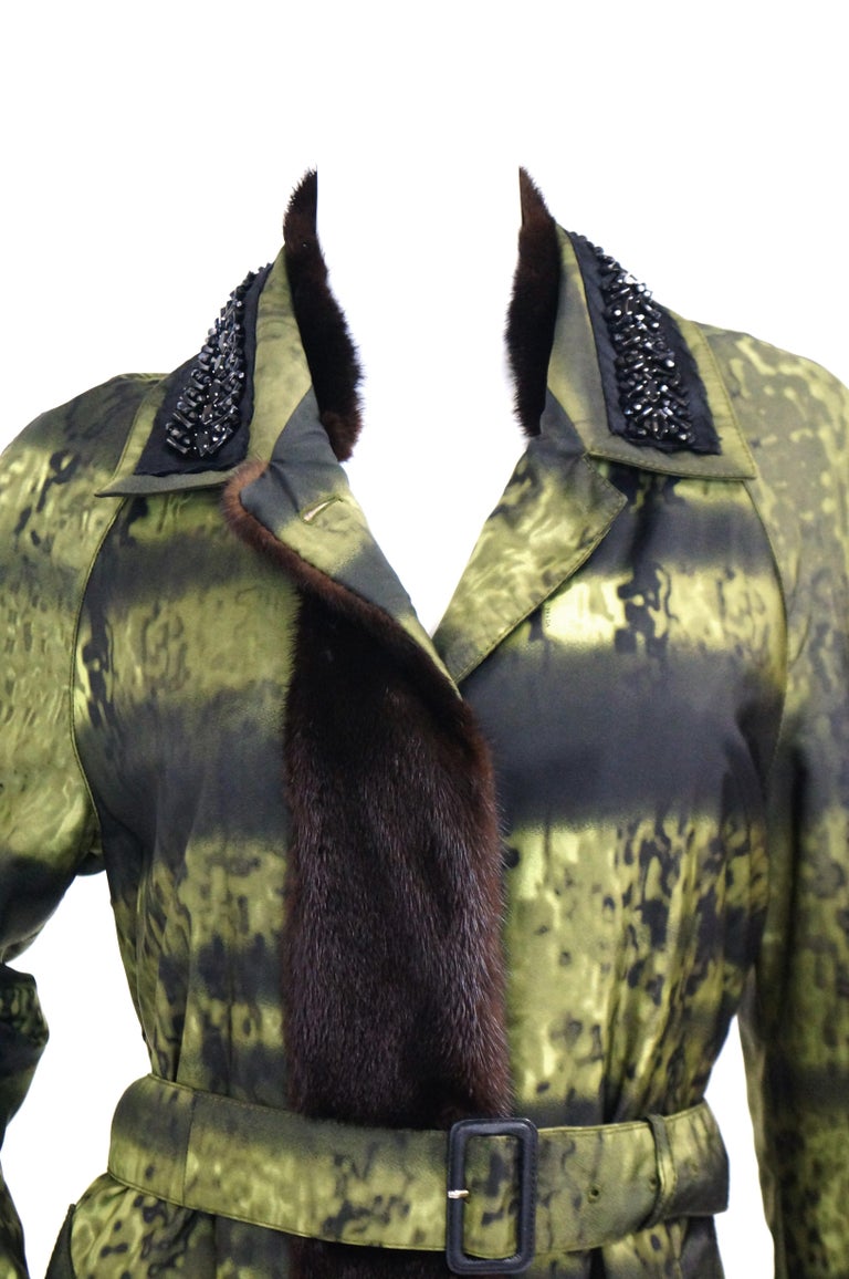 Important 2004 Runway Prada Green Coat with Mink Trim and Bead Detail ...
