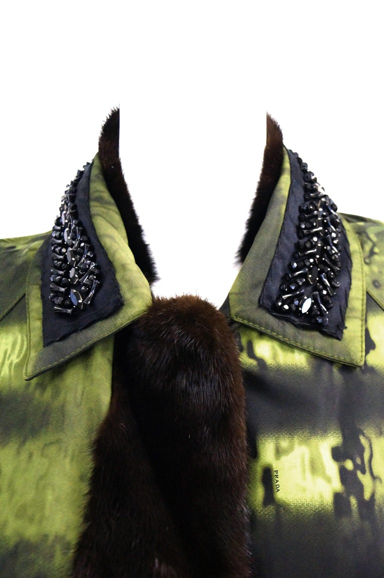 Important 2004 Runway Prada Green Coat with Mink Trim and Bead Detail ...