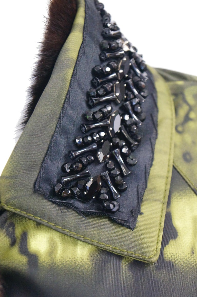 Important 2004 Runway Prada Green Coat with Mink Trim and Bead Detail ...