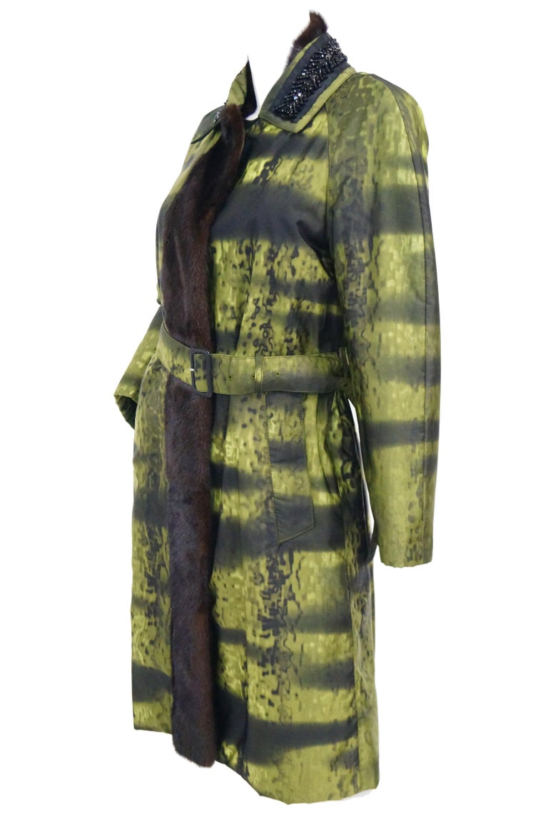 Important 2004 Runway Prada Green Coat with Mink Trim and Bead Detail ...