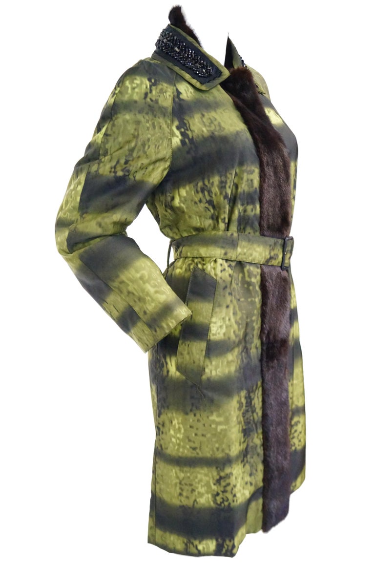 Important 2004 Runway Prada Green Coat with Mink Trim and Bead Detail ...