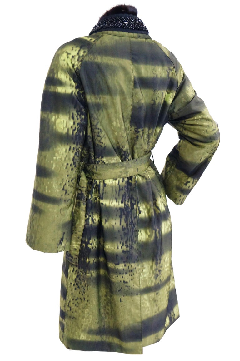 Important 2004 Runway Prada Green Coat with Mink Trim and Bead Detail ...