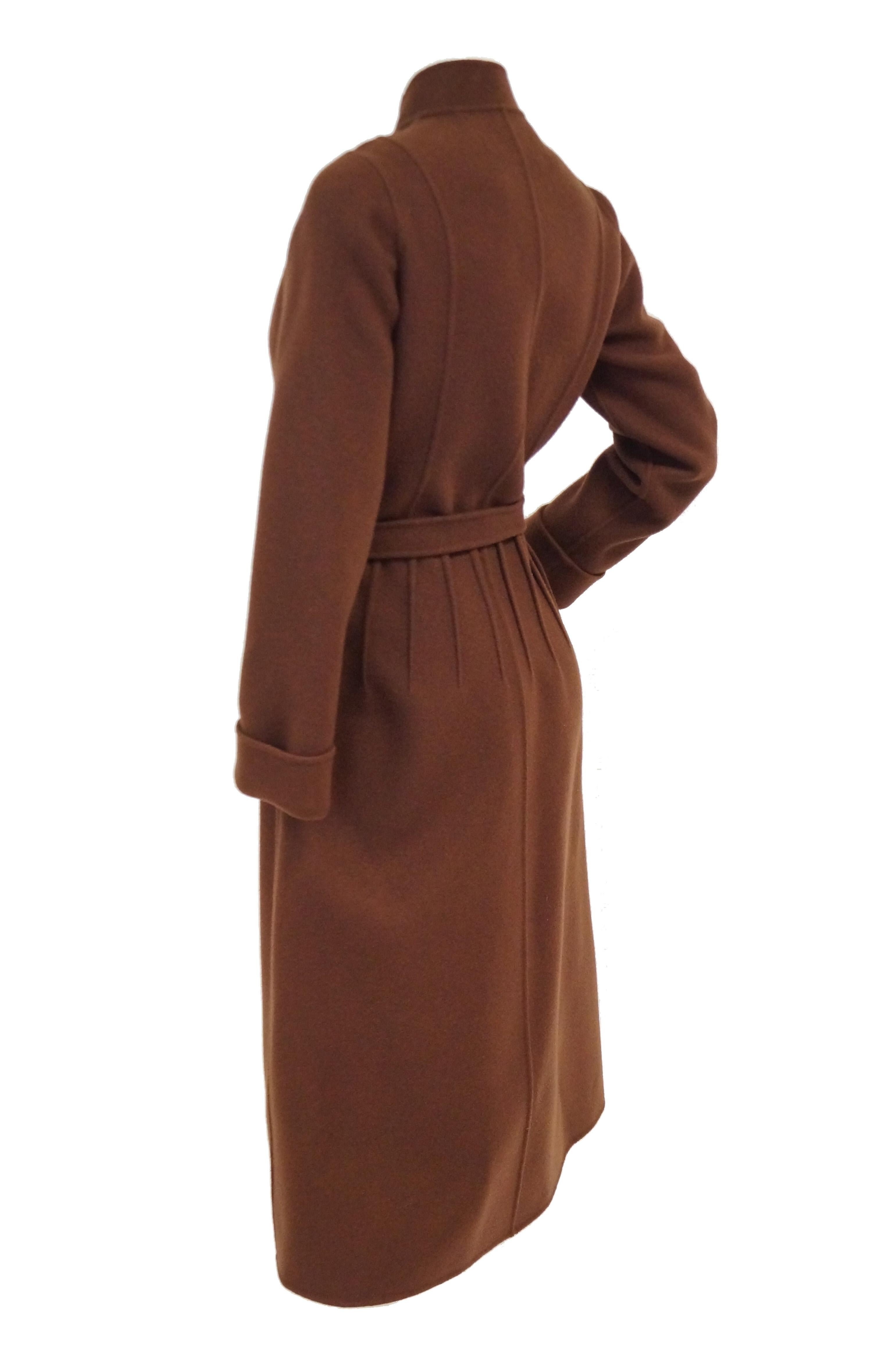 Women's 1970s Andre Laug Audrey Brown Wool Wrap Coat 36 For Sale