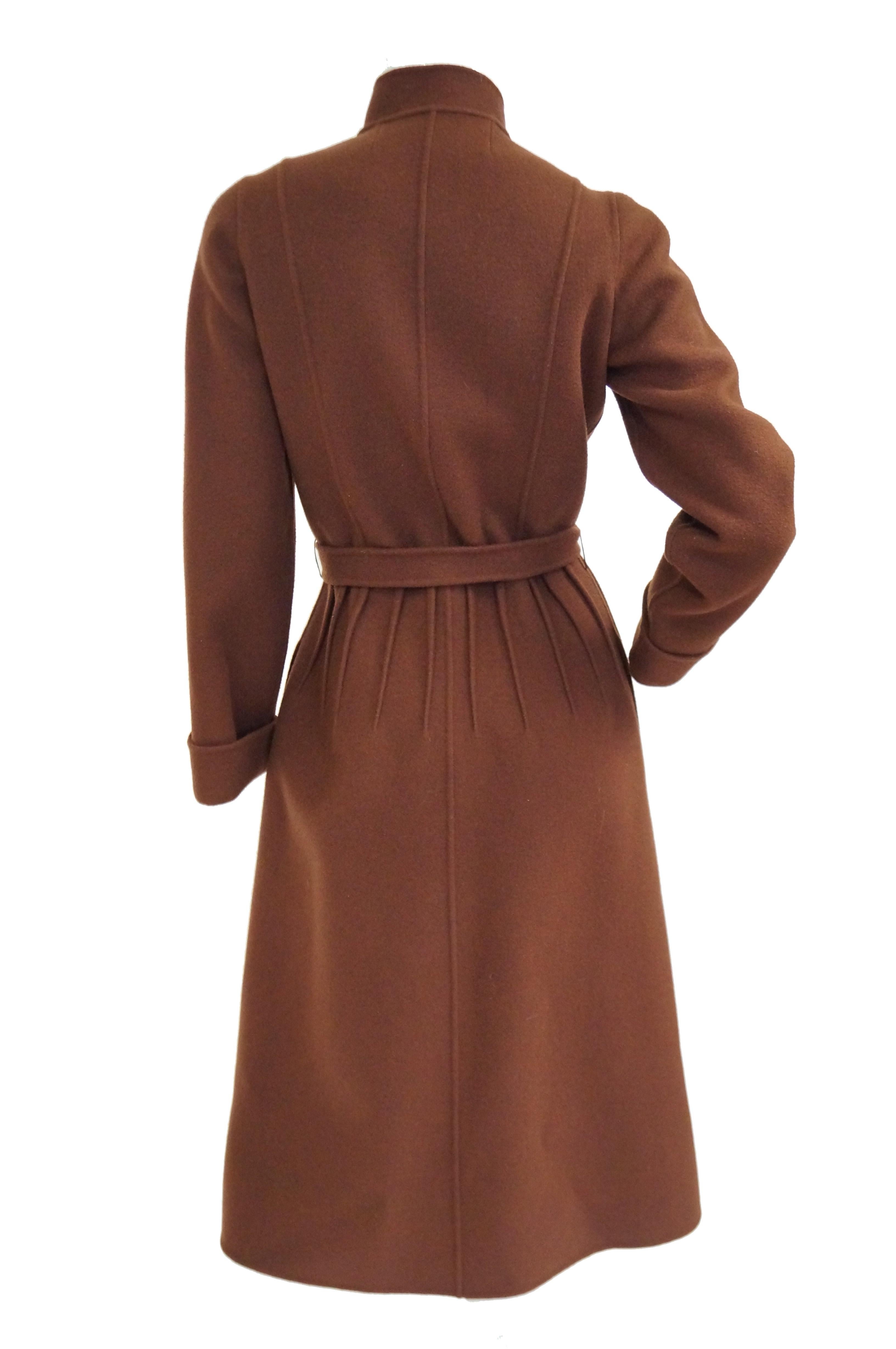 1970s Andre Laug Audrey Brown Wool Wrap Coat 36 For Sale 1