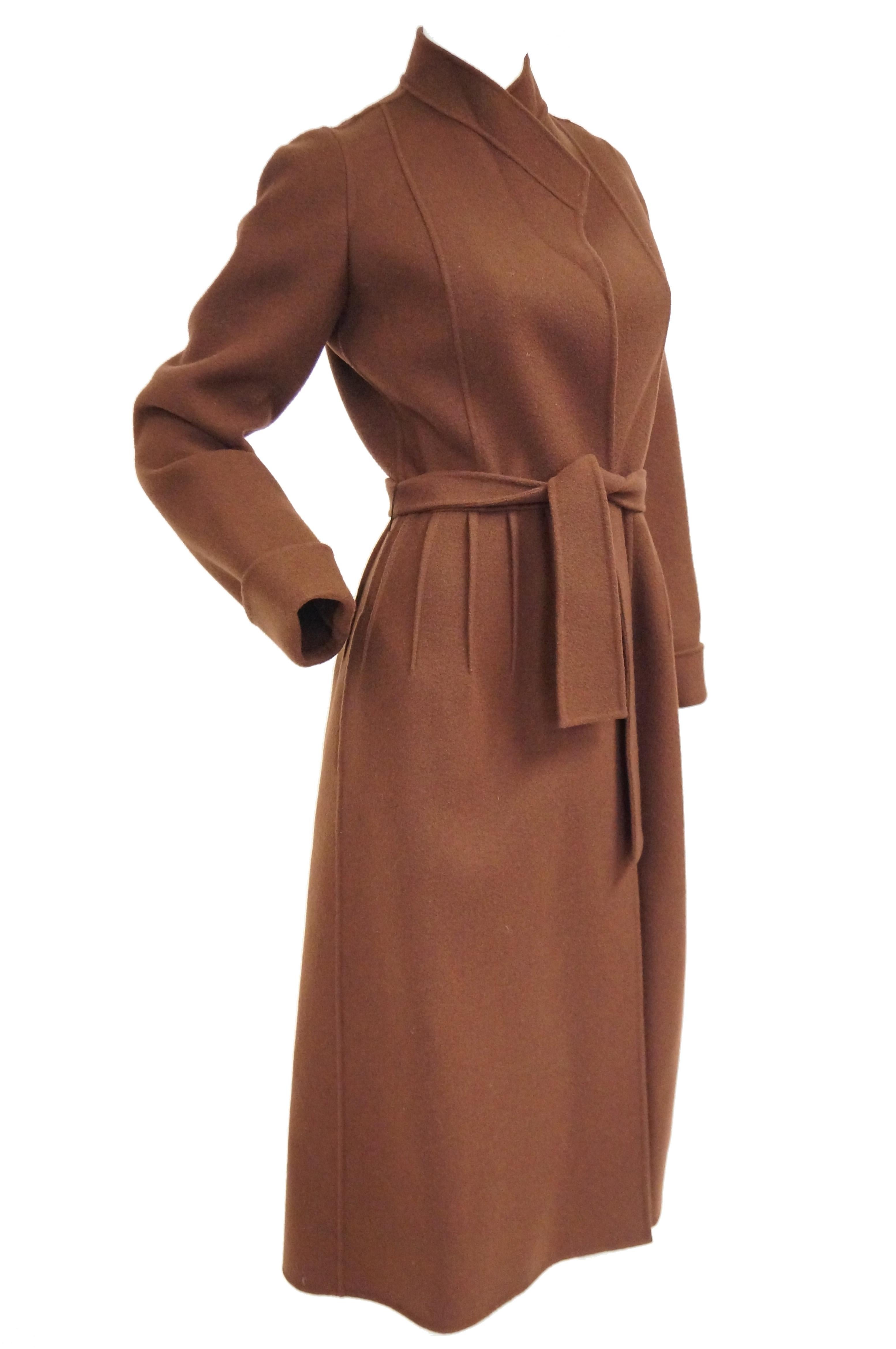1970s Andre Laug Audrey Brown Wool Wrap Coat 36 For Sale 3