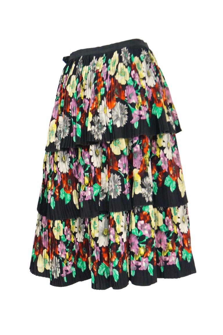 1970s Giera Patritti Plisse Silk Multi - Tier Floral Skirt - Italy For ...