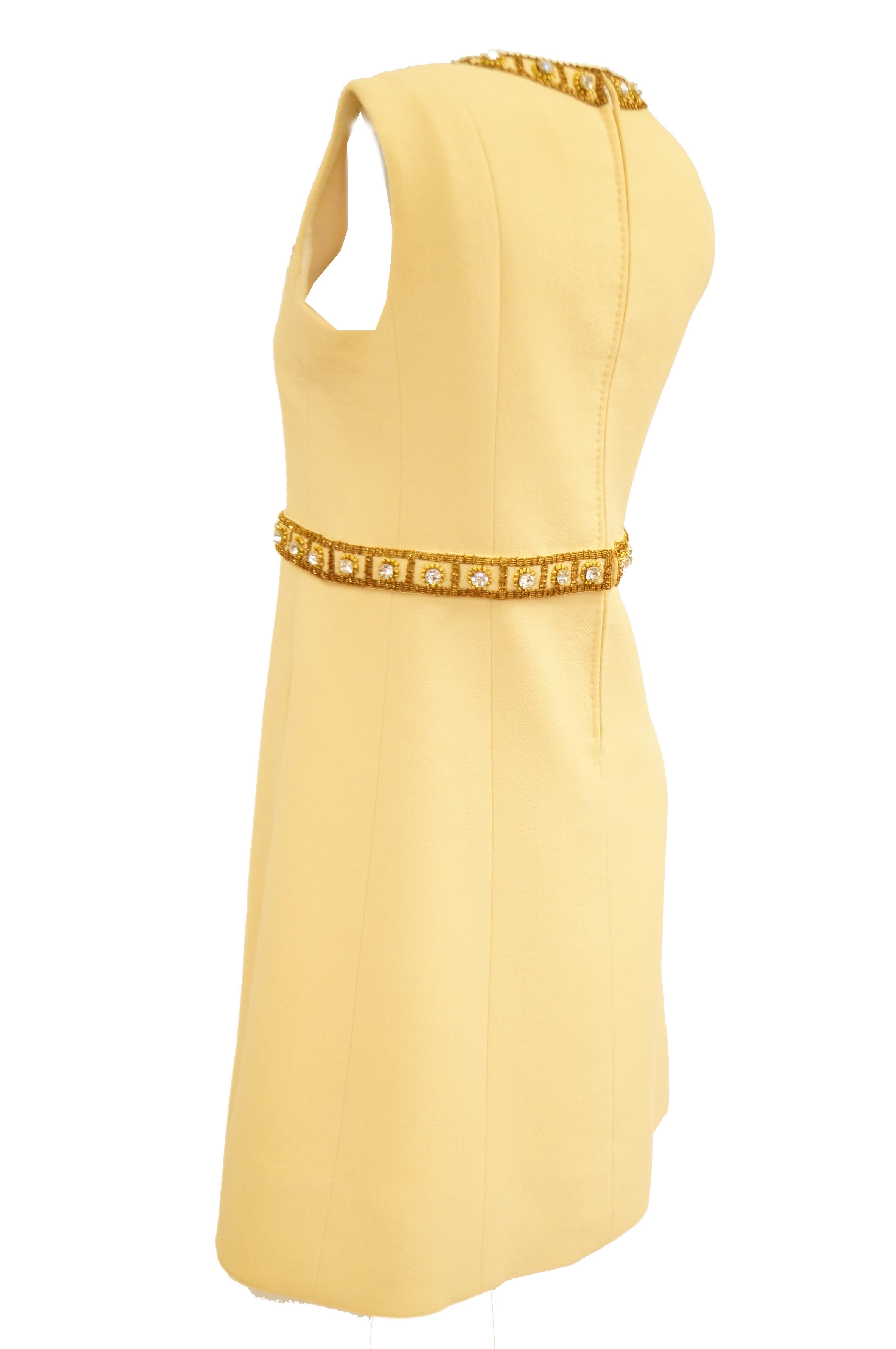 Women's 1960s Couture Cardinali Mod Shift Dress W/ Rhinestones & Gold Passementerie For Sale