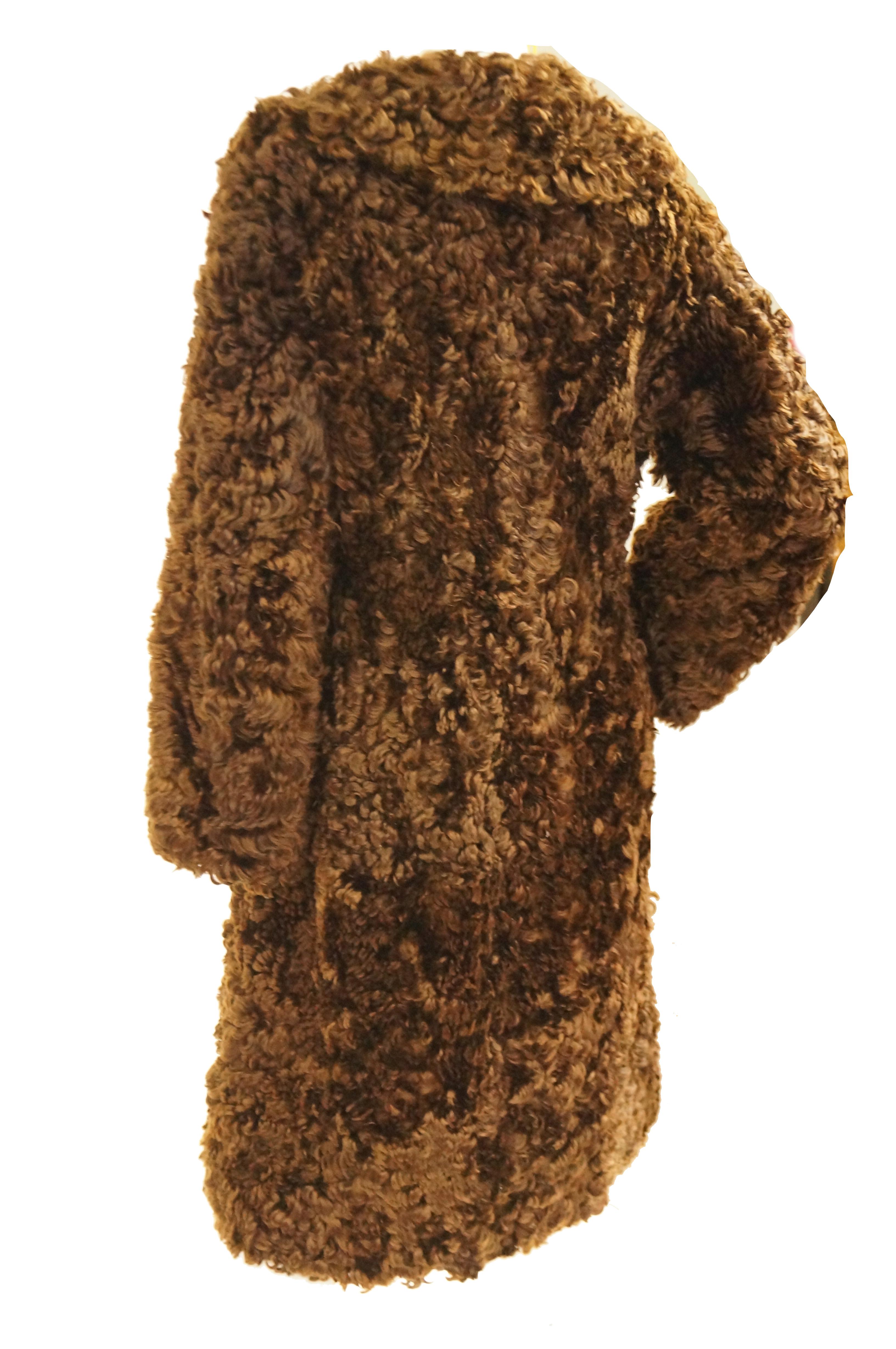 1970s Scottish Brown Curly Lamb Coat with Matching Hat 3