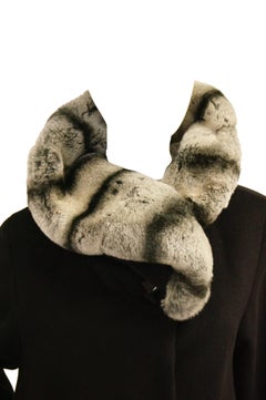 Cinizia Rocca Black Virgin Wool Coat with Rex Fur Collar