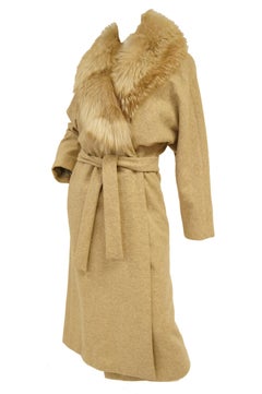1970s Bill Blass Plush Fox Collar Wool Wrap Coat for Neiman Marcus
