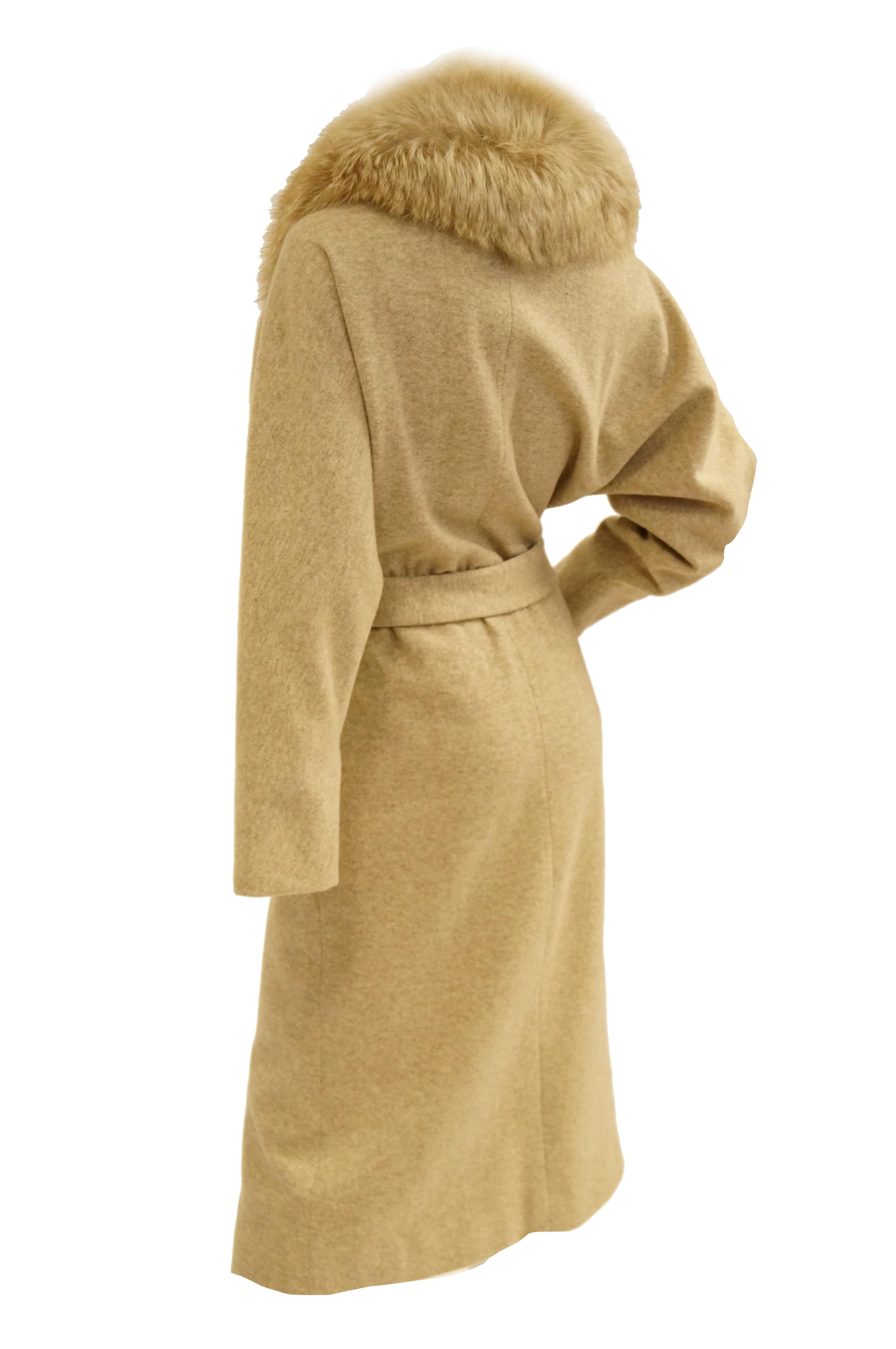 1970s Bill Blass Plush Fox Collar Wool Wrap Coat for Neiman Marcus 1
