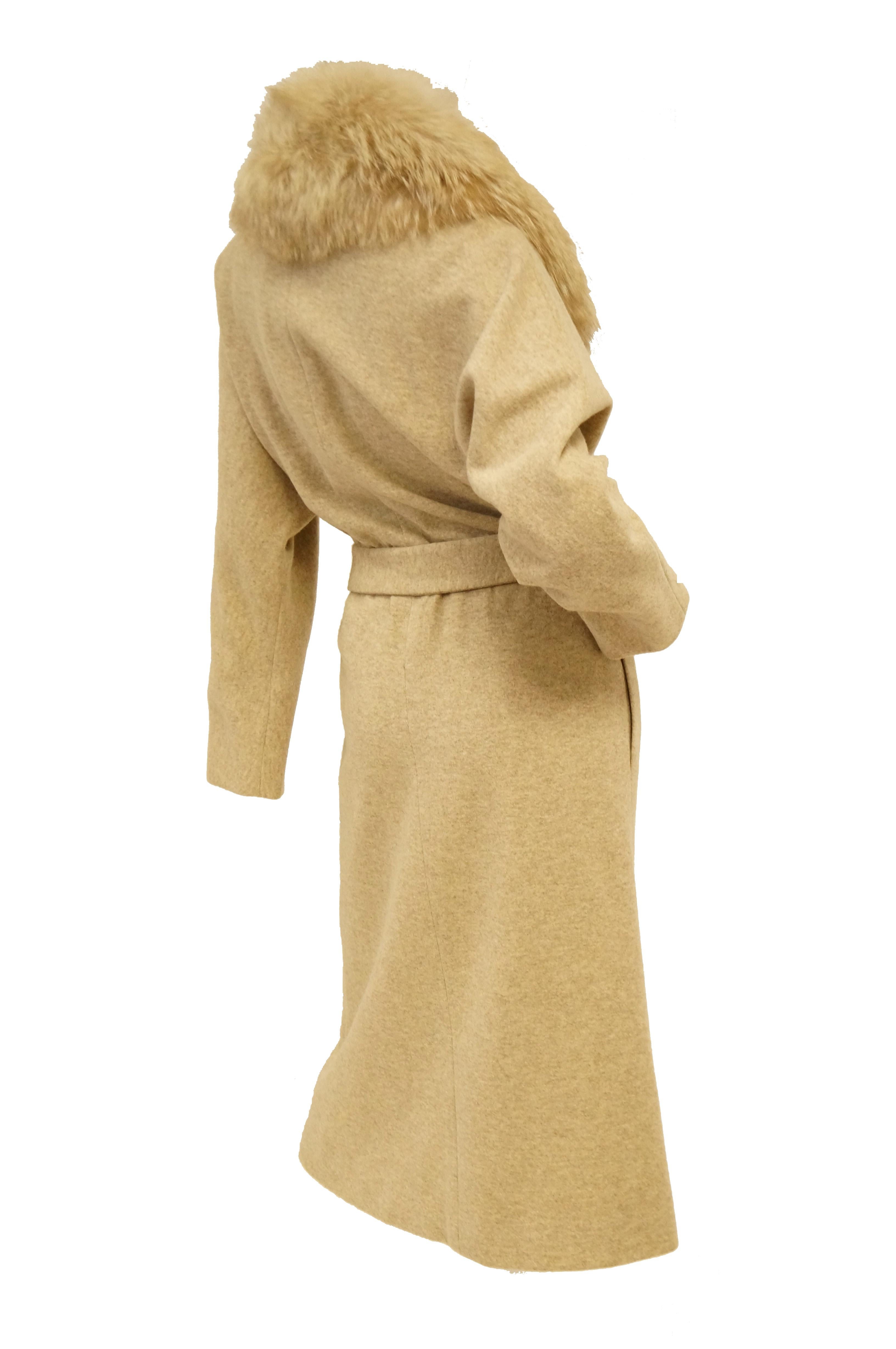 1970s Bill Blass Plush Fox Collar Wool Wrap Coat for Neiman Marcus 2