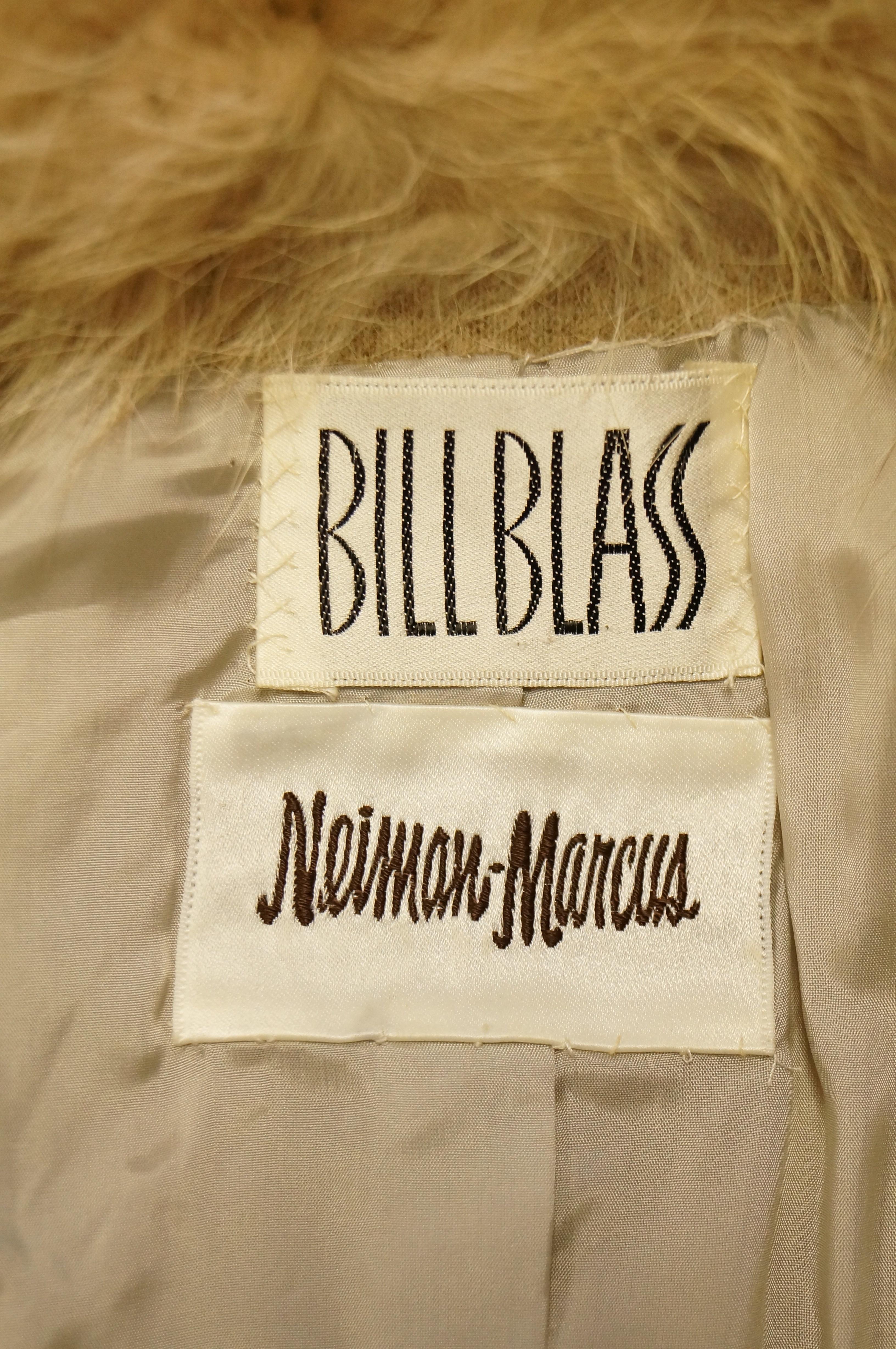 1970s Bill Blass Plush Fox Collar Wool Wrap Coat for Neiman Marcus 4