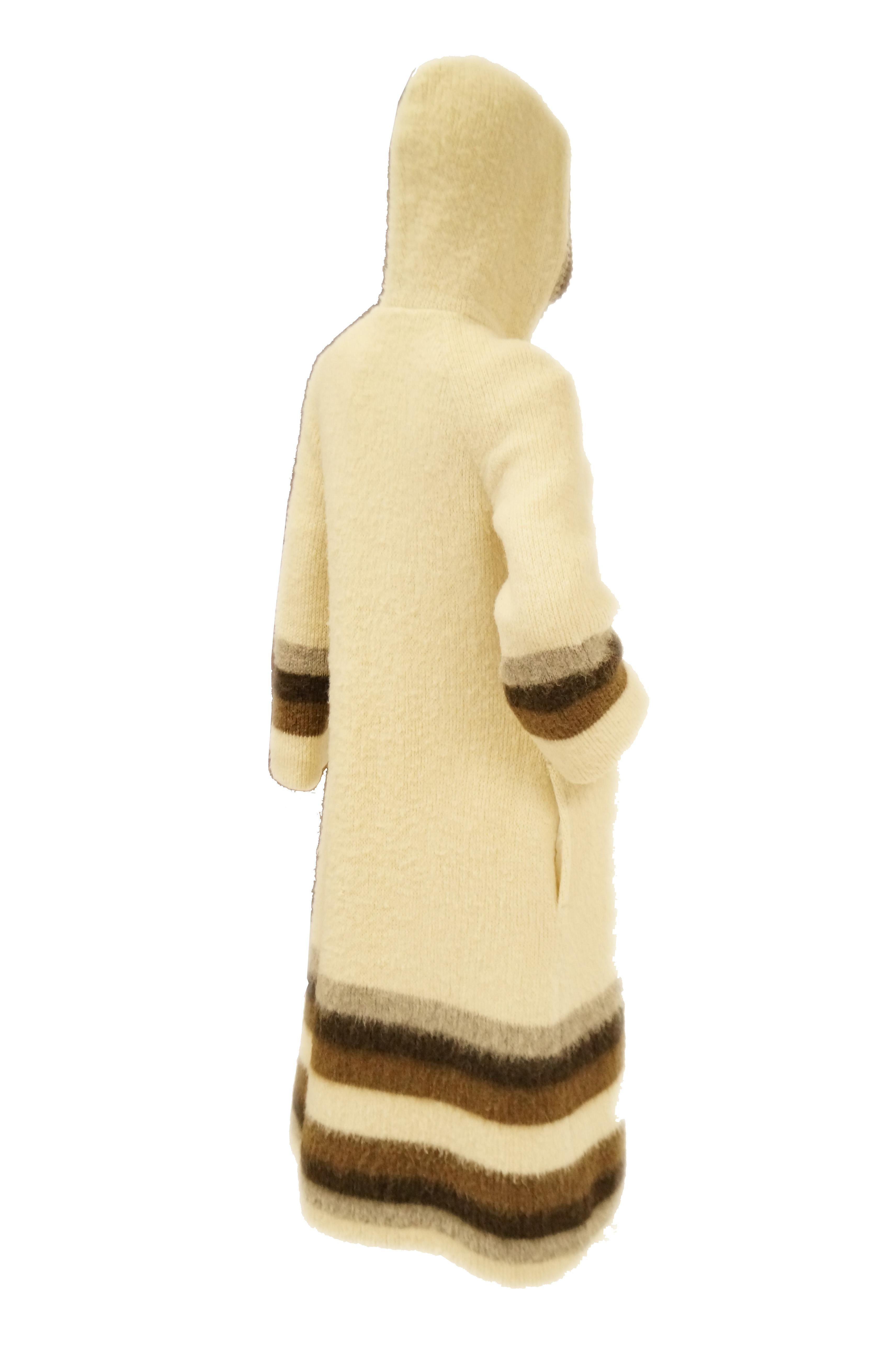 Women's 1960s Hilda Icelandic Wool Coat with Hood and Stripe Detail S
