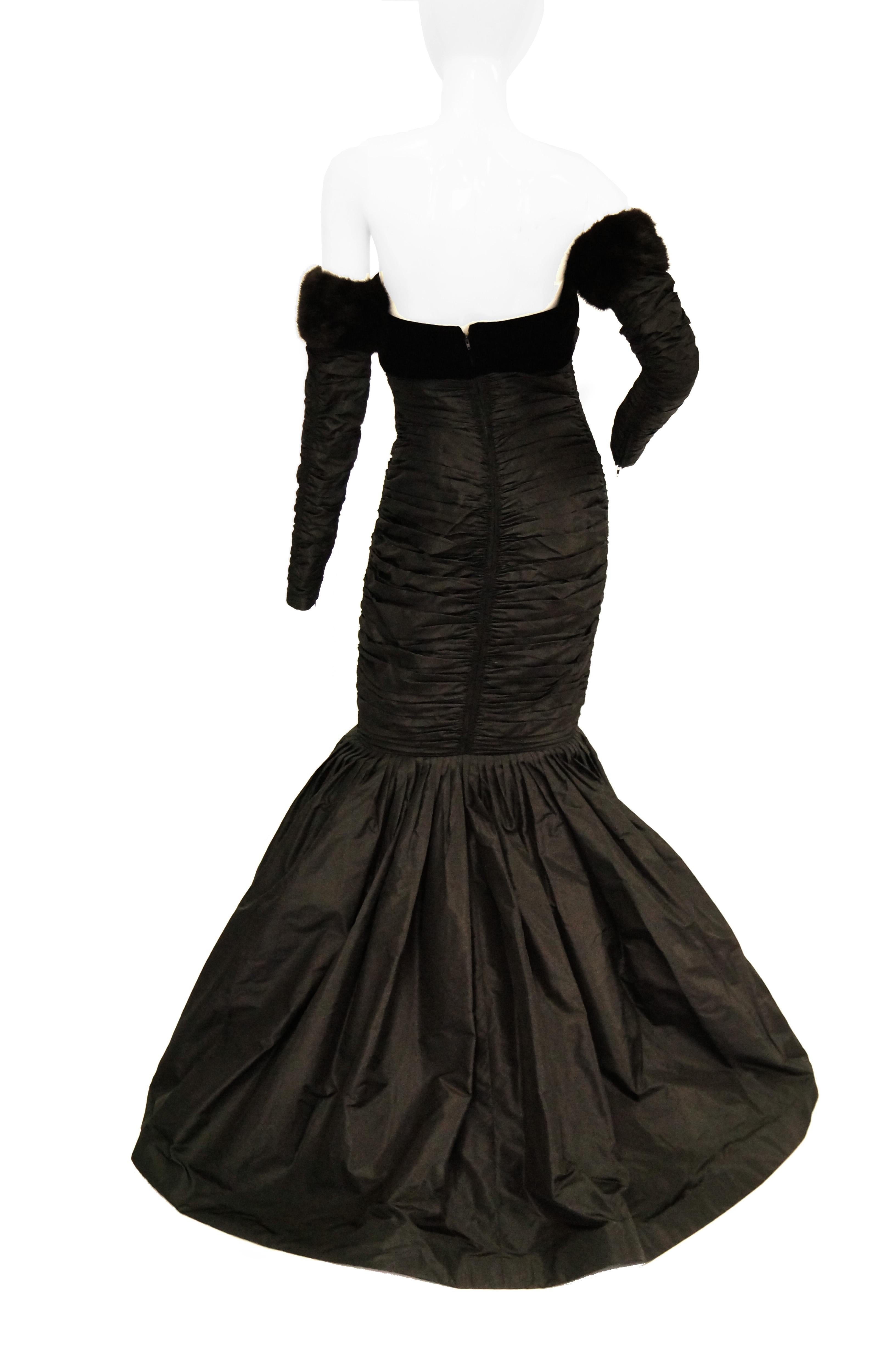 Women's  1980s Nina Ricci Couture Strapless Black Evening Dress  For Sale