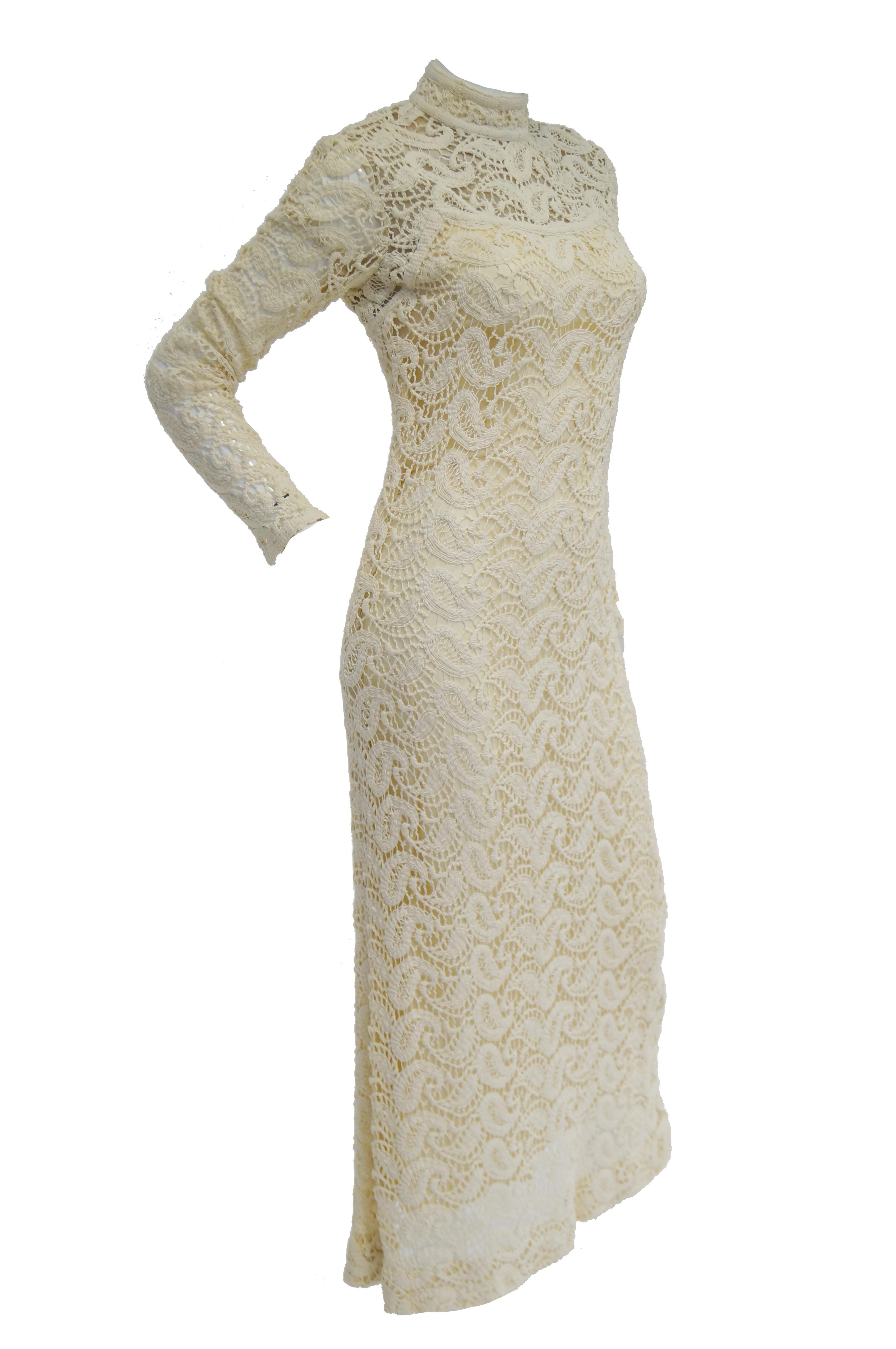 white lace turtleneck dress