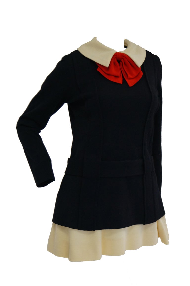 Iconic 1960s Rudi Gernreich Knitwear High Contrast Mini Dress Ensemble In Excellent Condition For Sale In Houston, TX