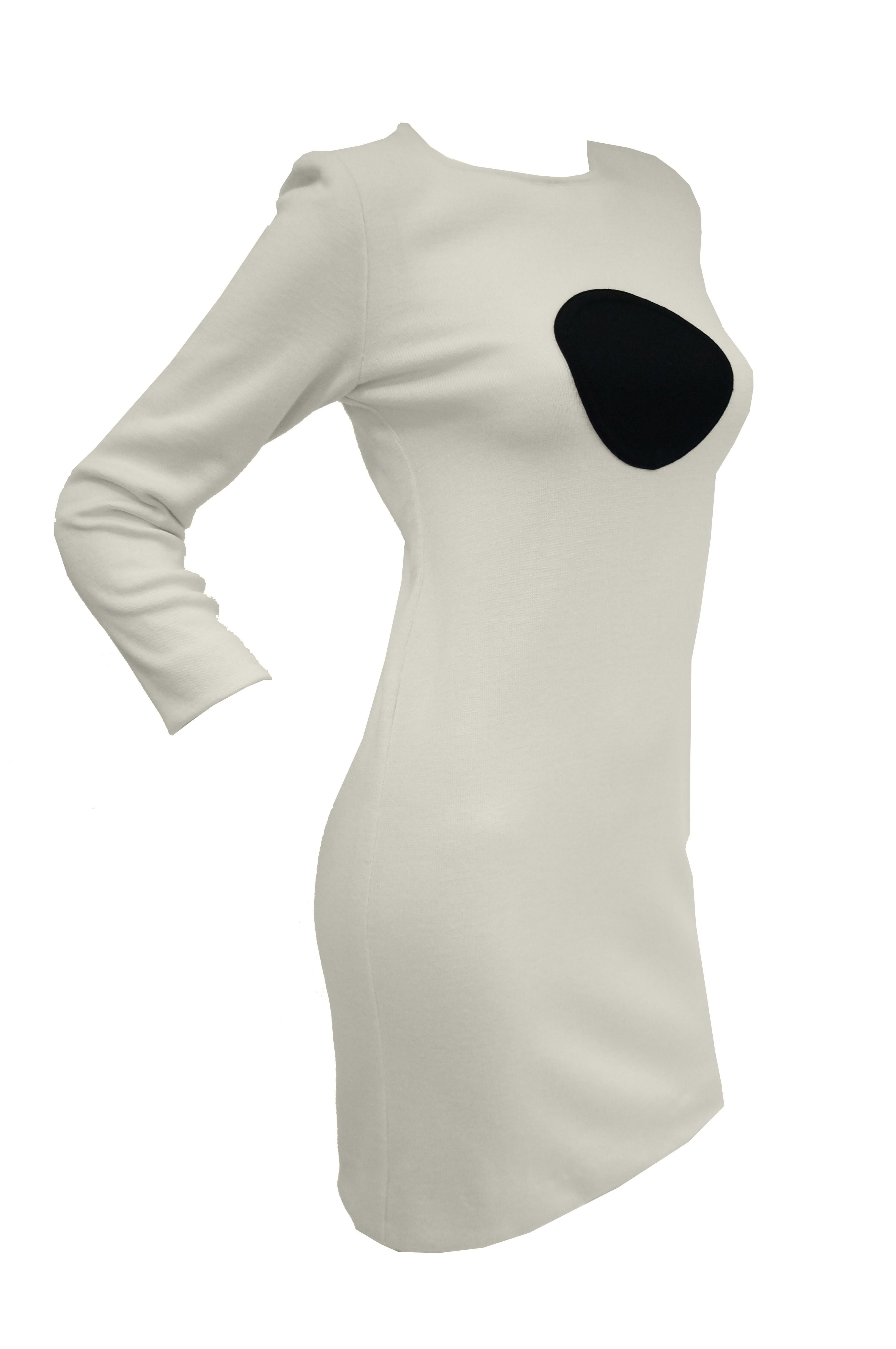 1960s MOD Cream Knit Wear Dot Dress 1