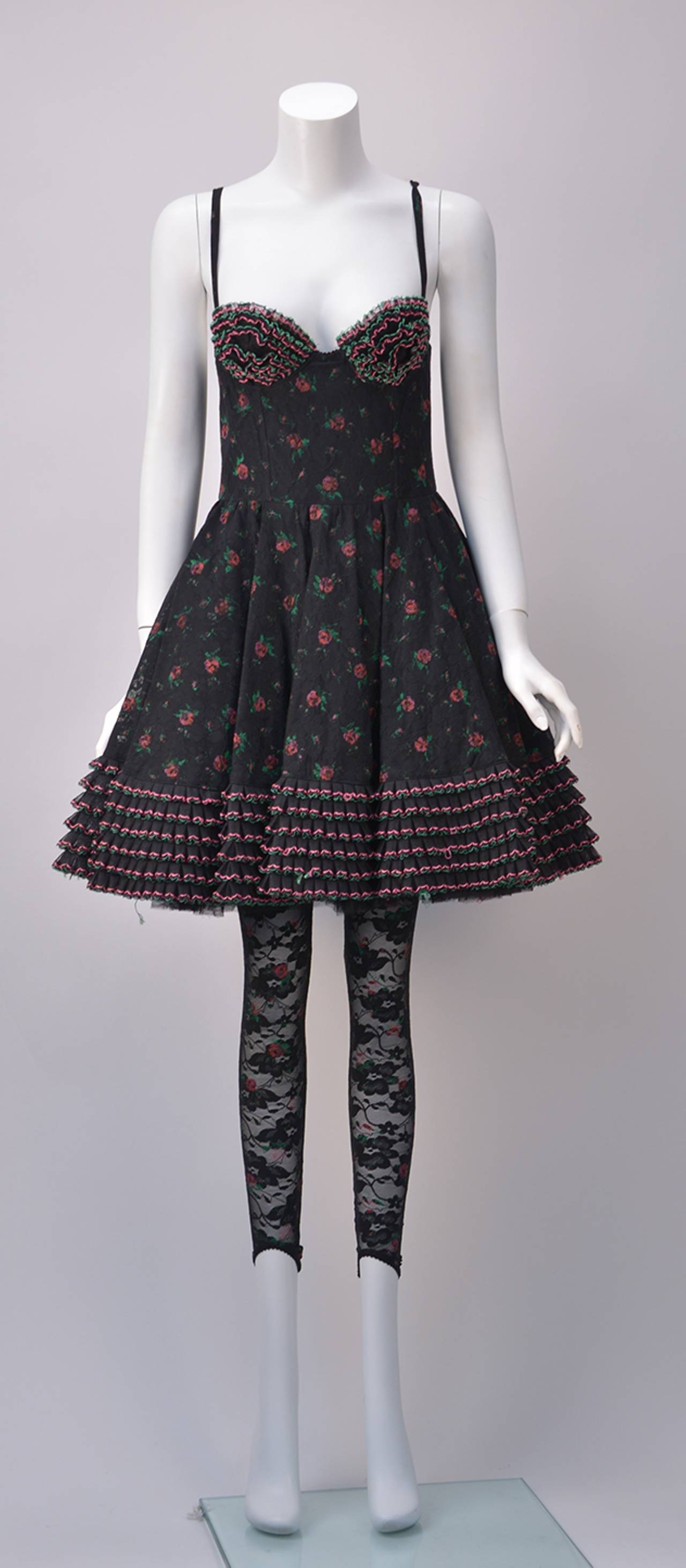 1980s Yvan and Marzia Black Floral Lace Dress 1