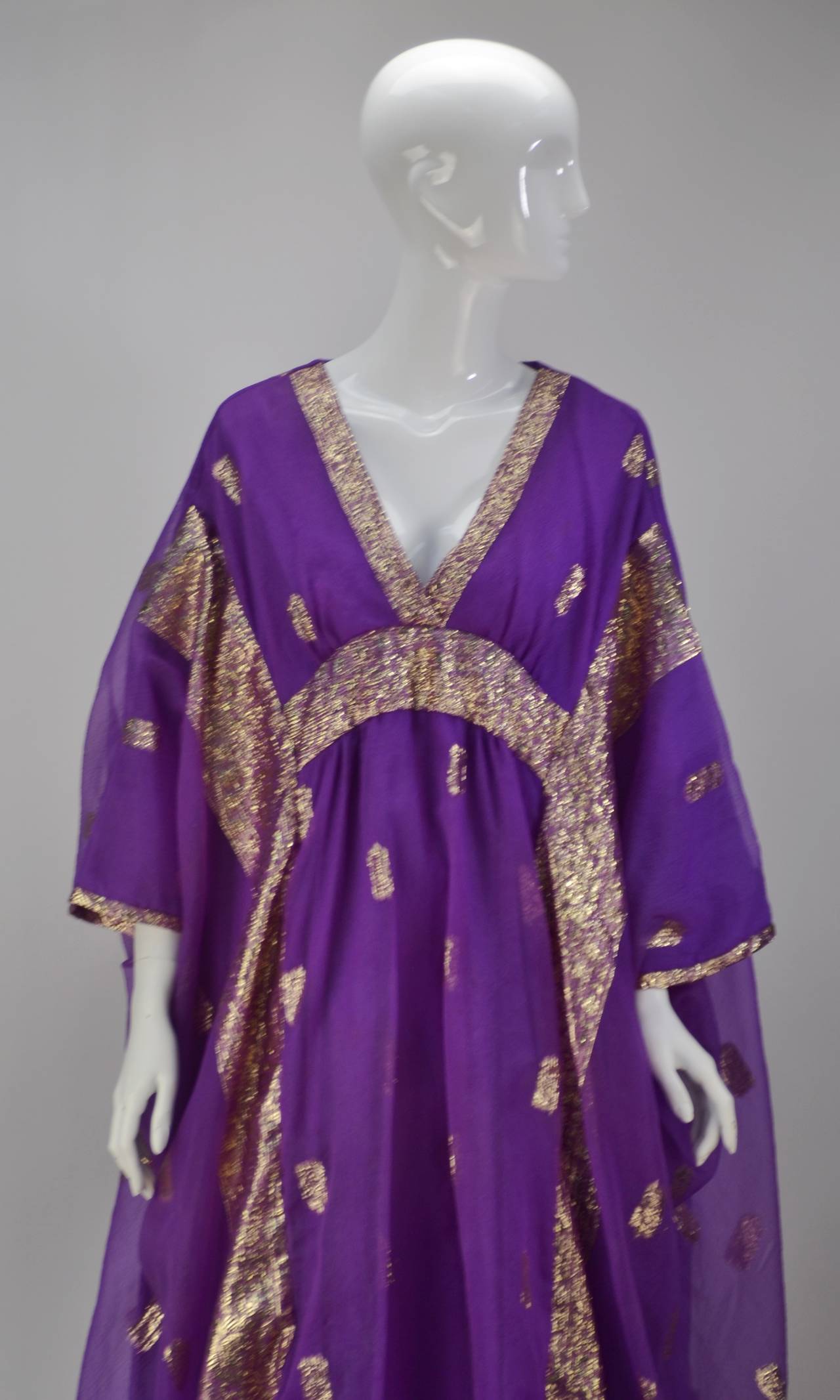 Women's 1960s May and Co. Gold and Purple Kaftan