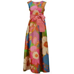 Silk Flower Print Maxi Dress, 1960s 